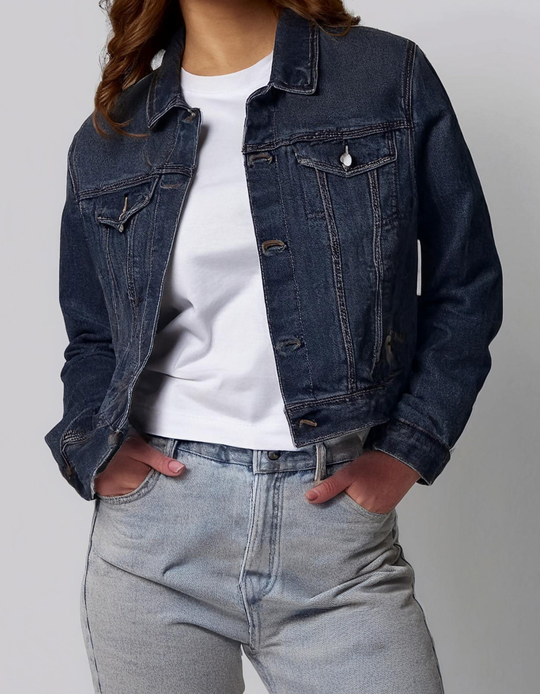 Dark Blue Fitted Denim Jacket 2