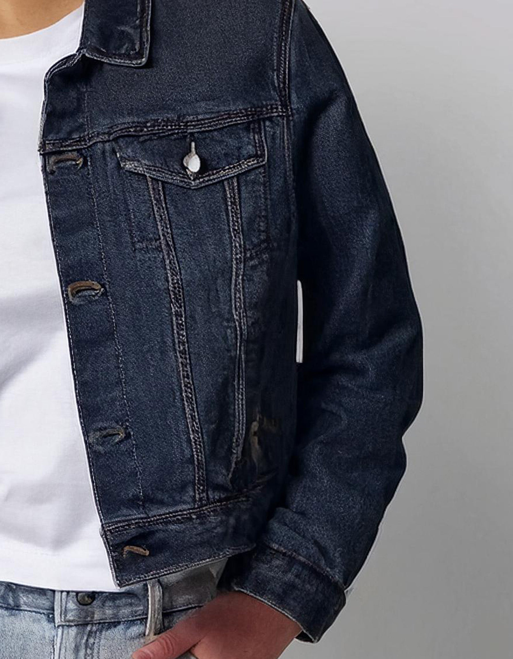 Dark Blue Fitted Denim Jacket 3