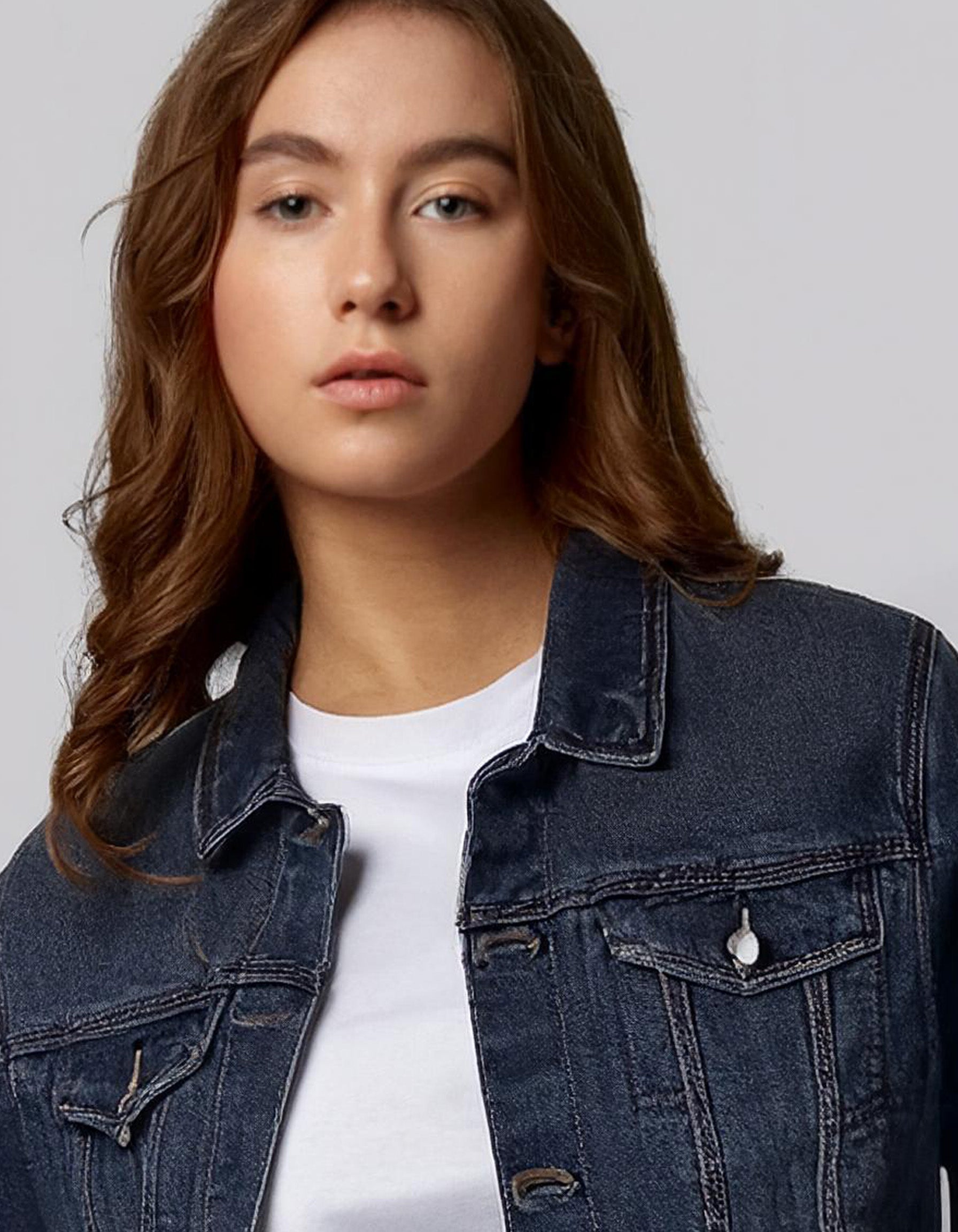 Dark Blue Fitted Denim Jacket 4