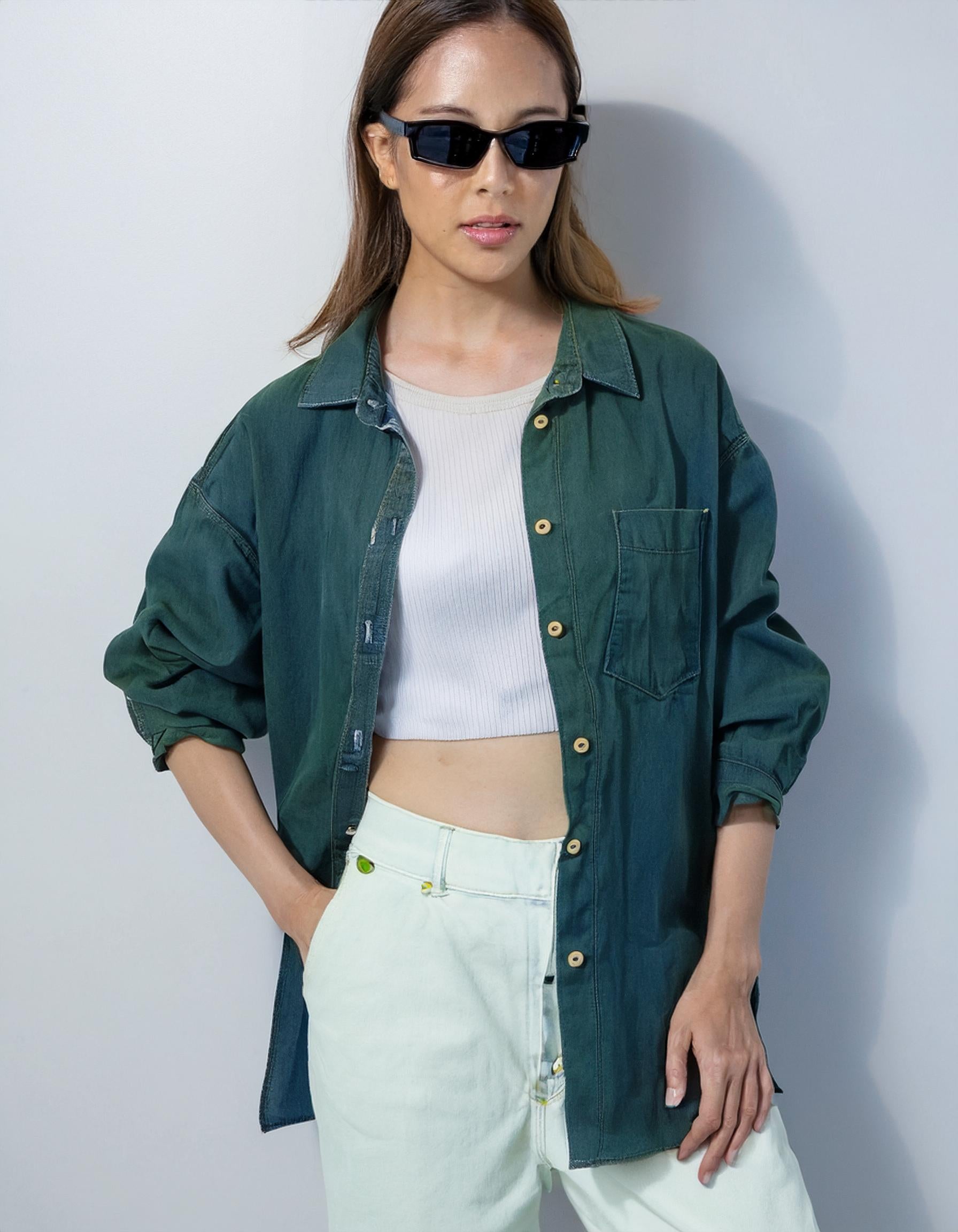Dark Green Oversized Denim Shirt