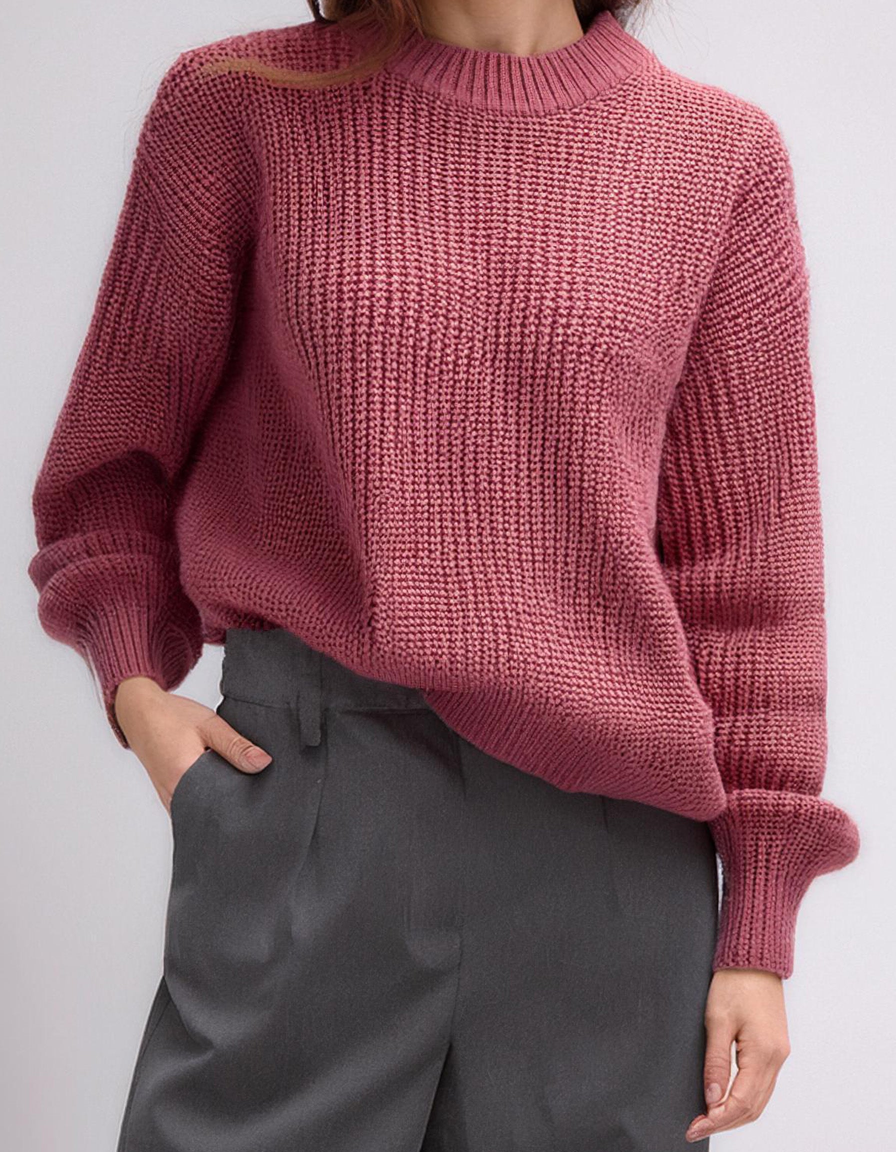 Dark Red Cable Knit Pullover 2