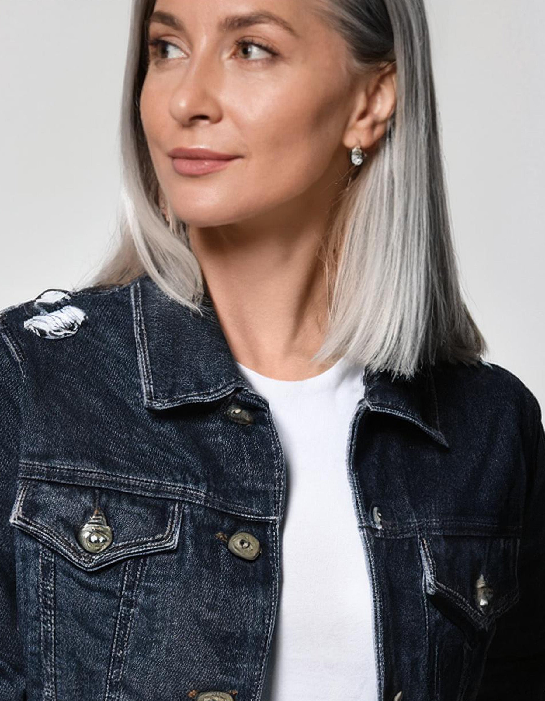 Dark Wash Denim Jacket With Subtle Distressing 4