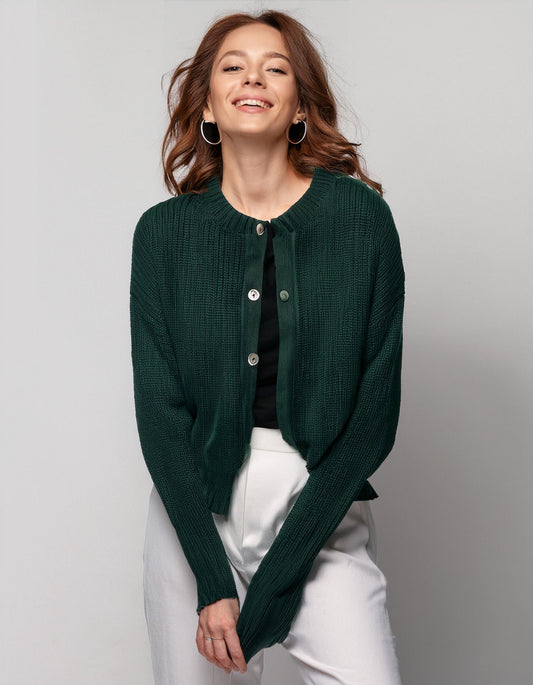 Deep Forest Green Button-Up Cardigan