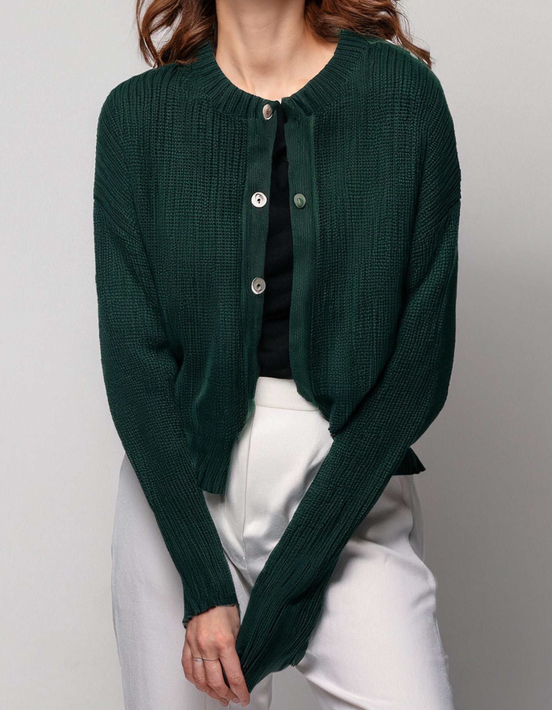 Deep Forest Green Button-Up Cardigan 2