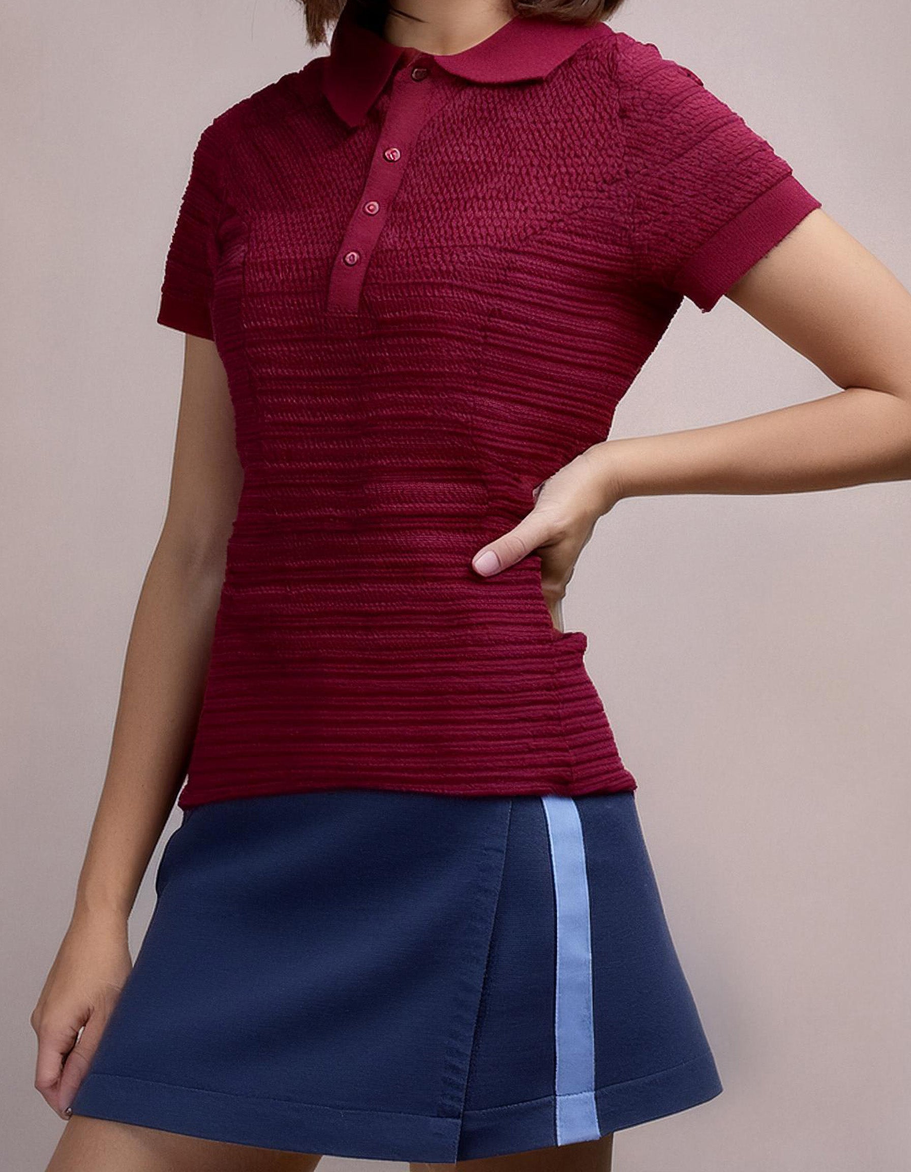 Deep Red Button-Up Polo Shirt 2