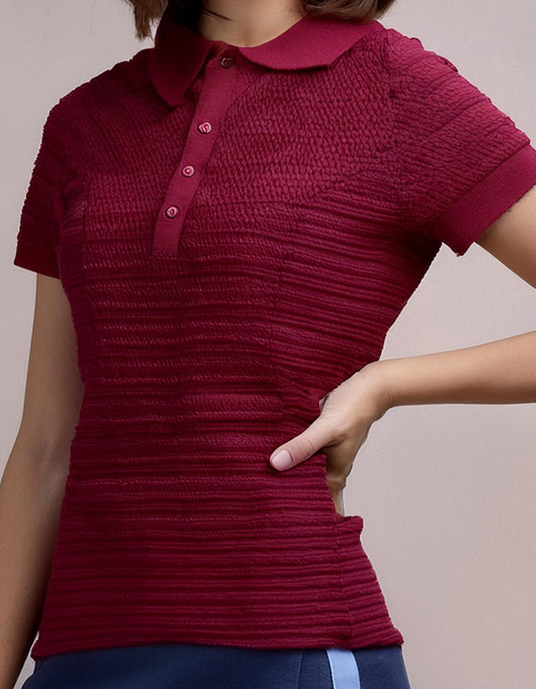 Deep Red Button-Up Polo Shirt 3