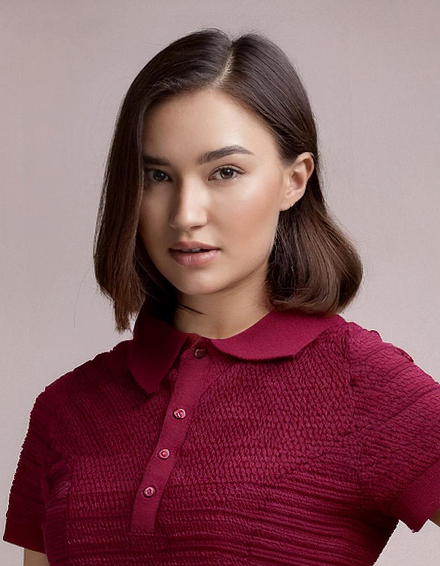 Deep Red Button-Up Polo Shirt 4