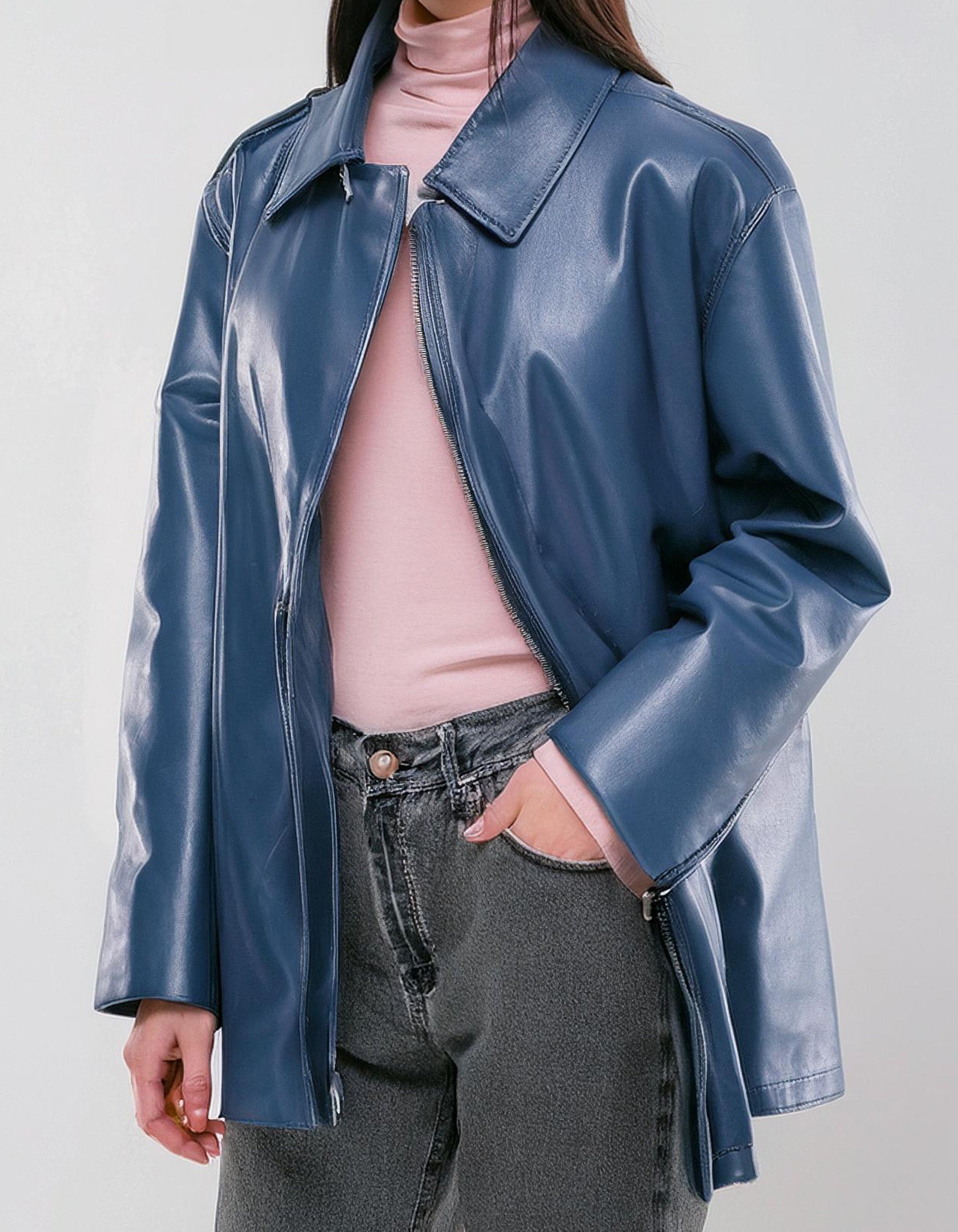 Denim Blue Leather Jacket 2