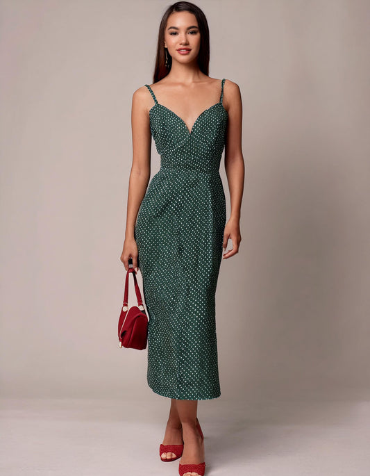 Emerald Elegance Slip Midi Dress