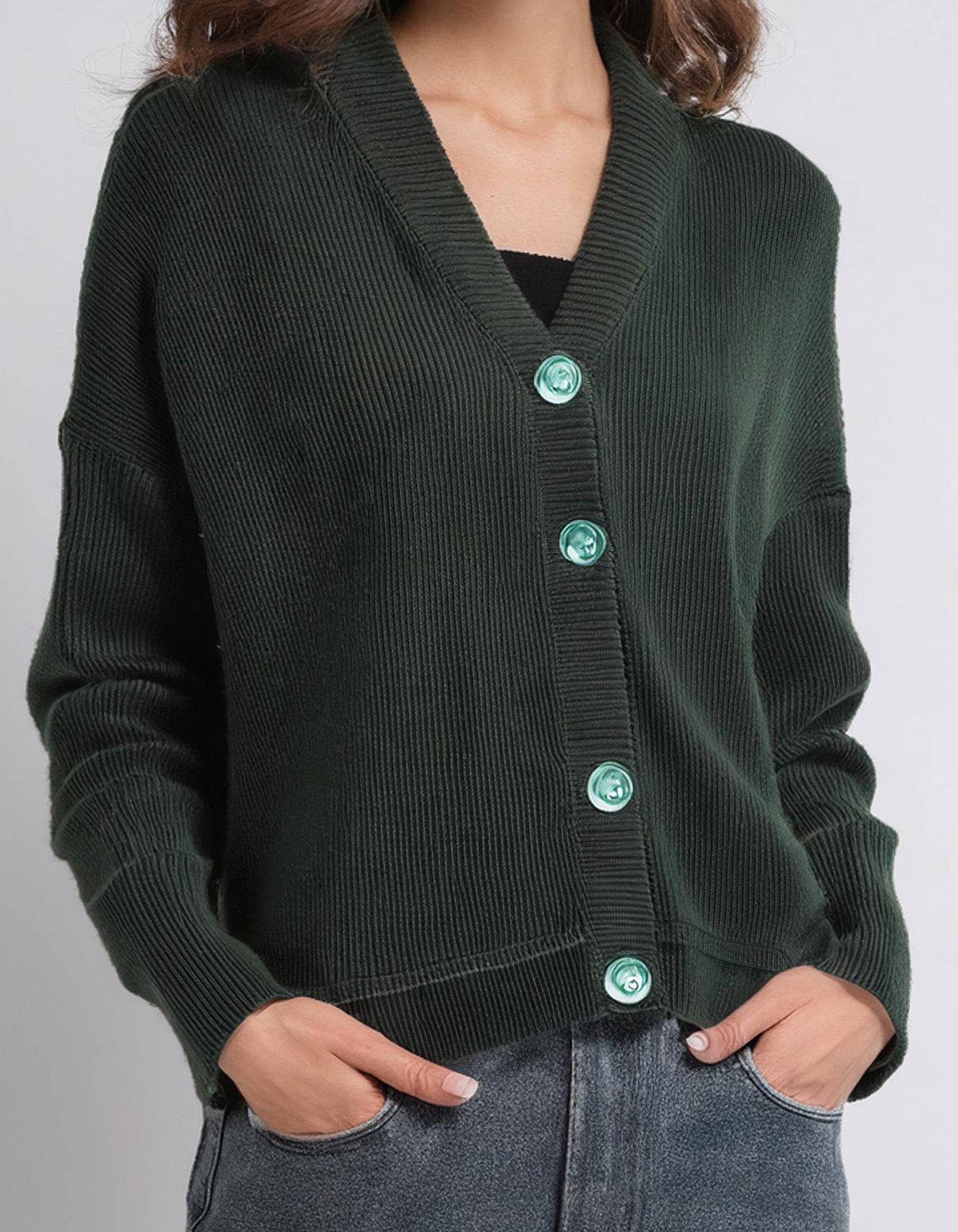 Forest Green Button-Up Cardigan 2