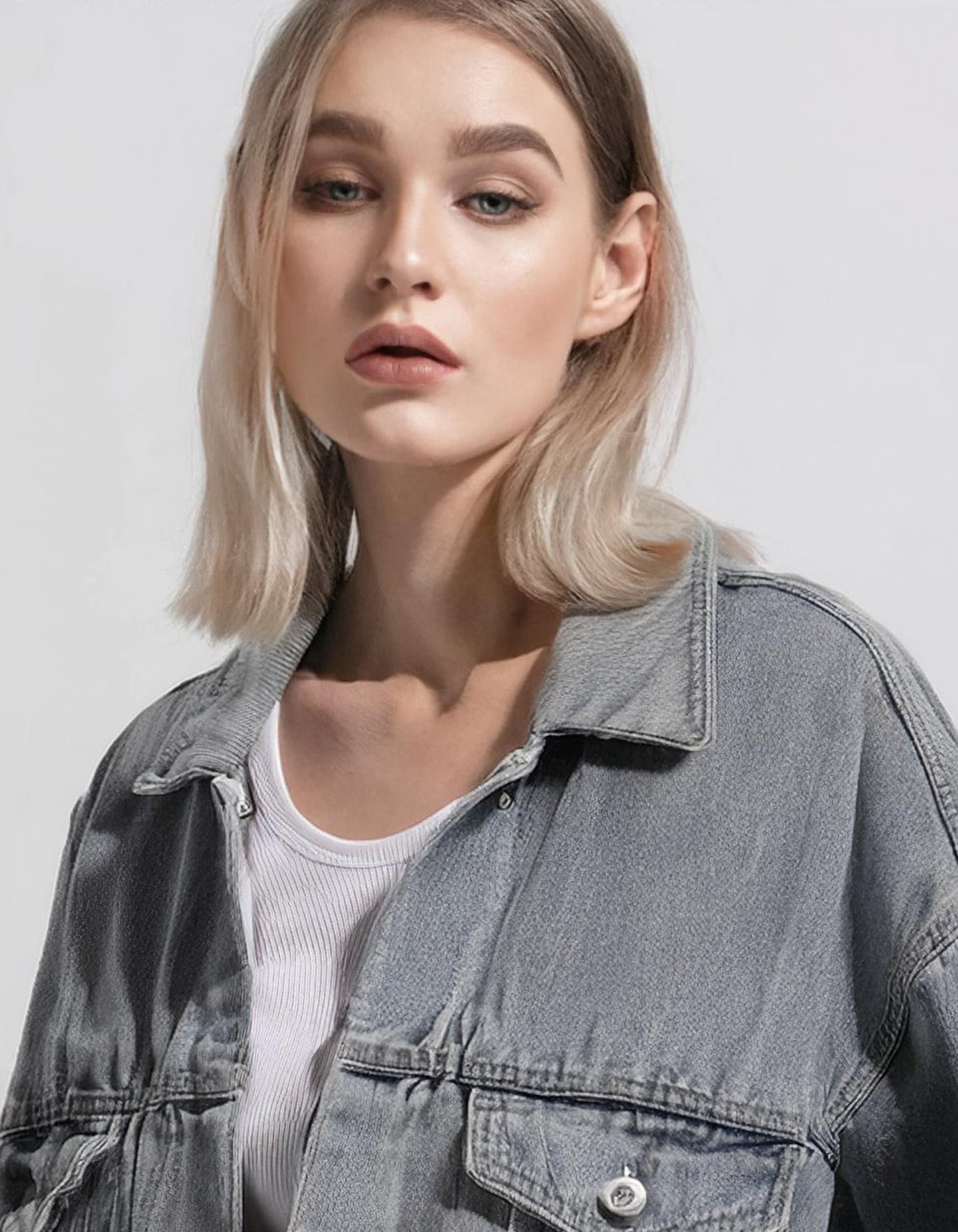 Gray Oversized Denim Jacket With Large Pockets 3