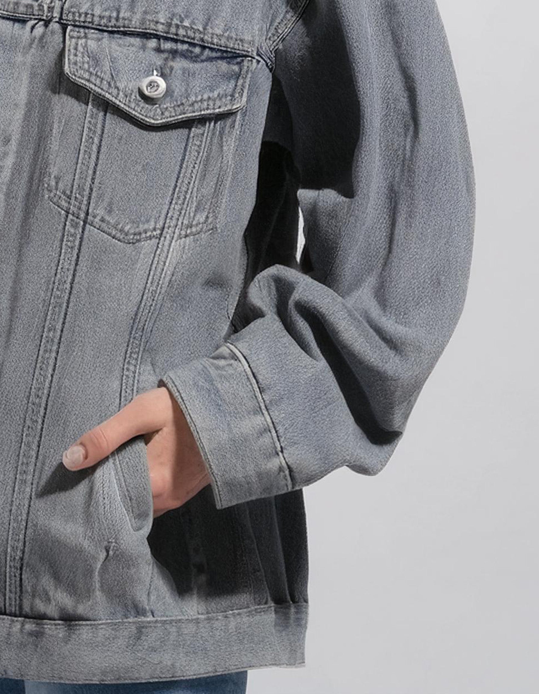 Gray Oversized Denim Jacket With Large Pockets 4