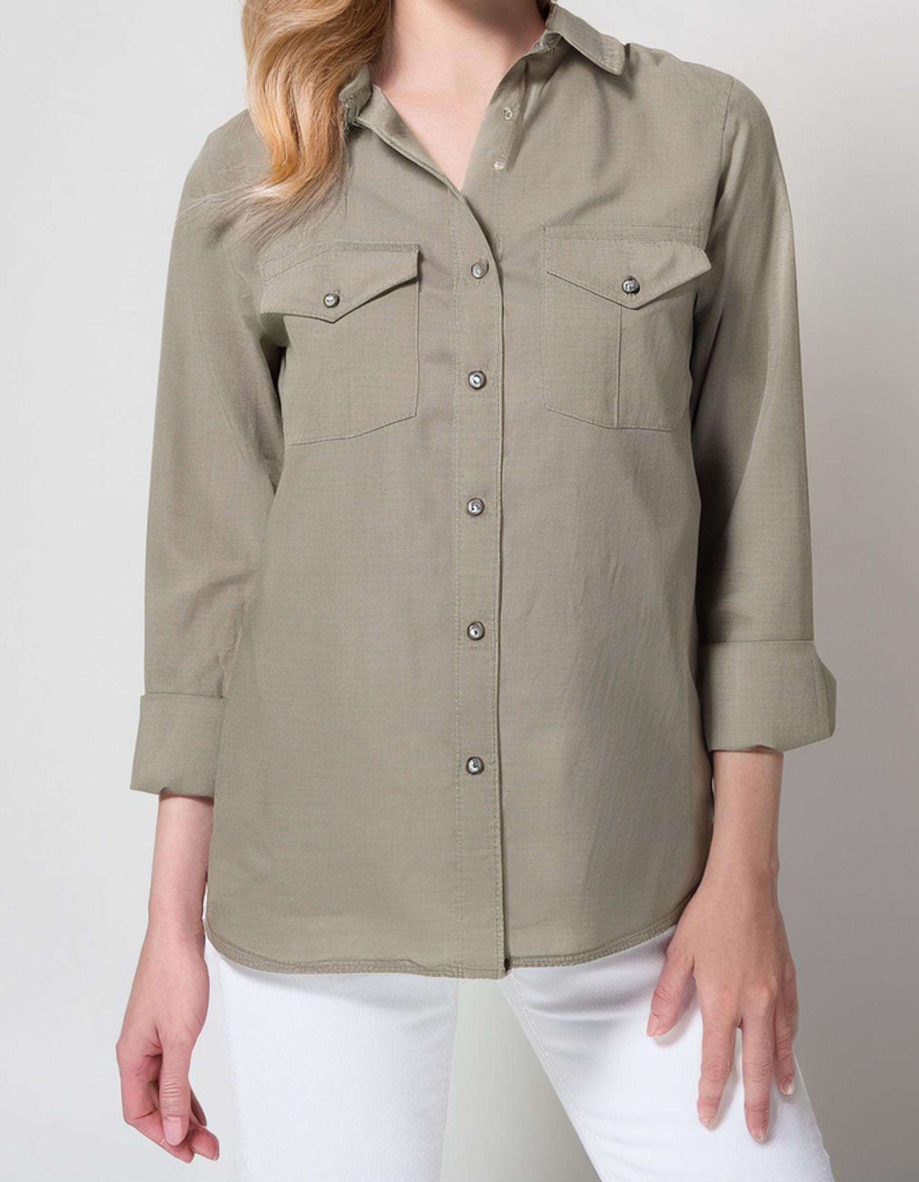 Grey Casual Roll-Up Sleeve Dress Shirt 2