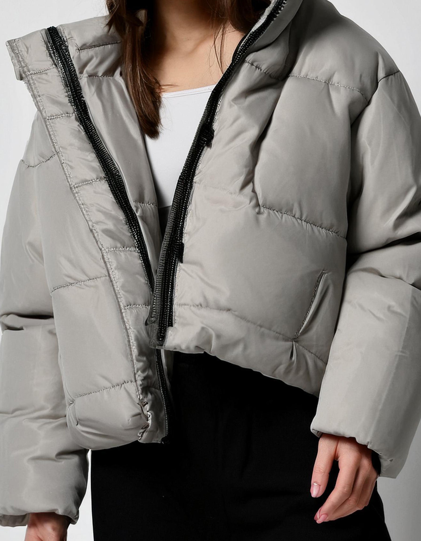 Hooded Heather Gray Puffer Jacket 2