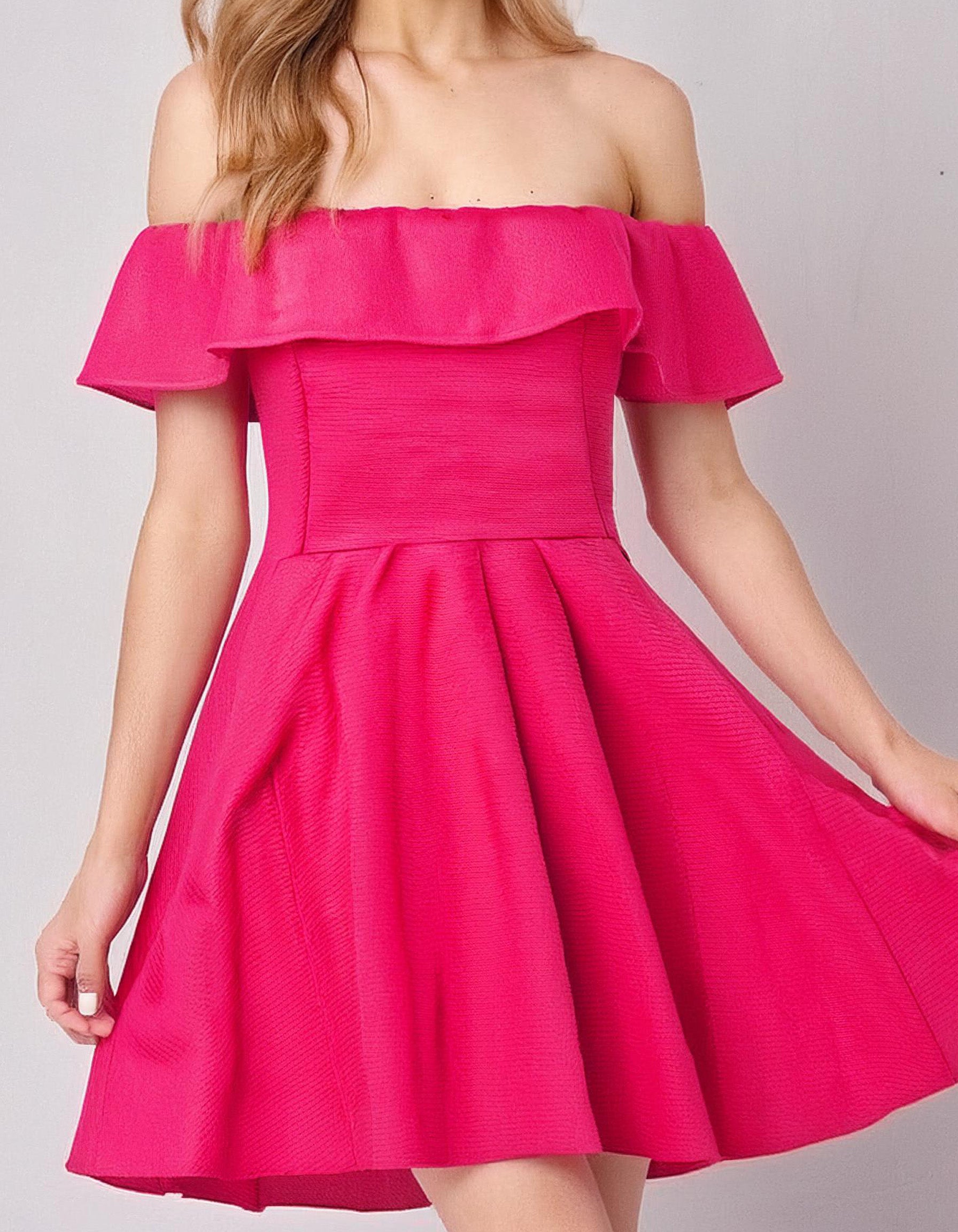 Hot Pink Off-Shoulder A-Line Dress 2