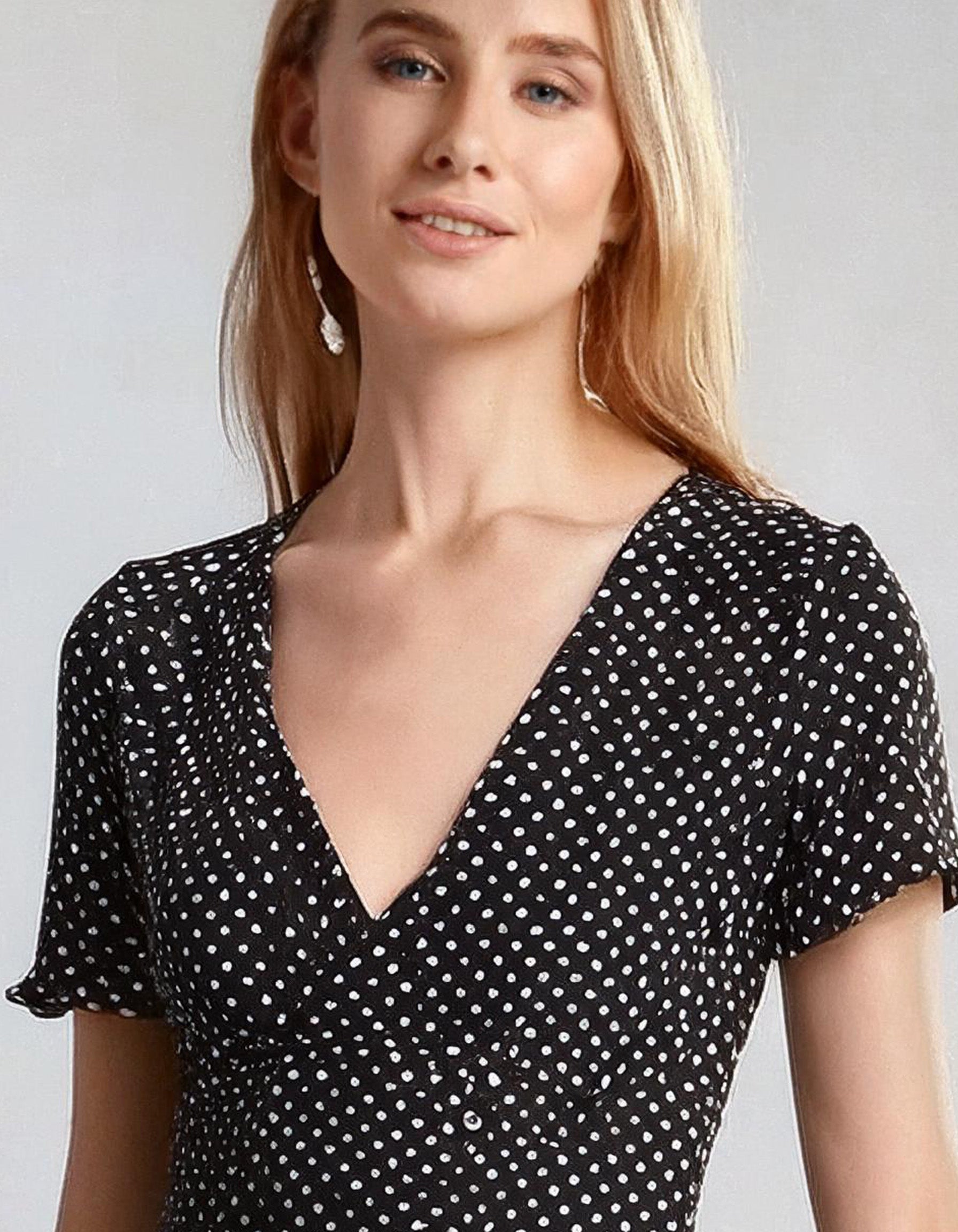 Grey Short-Sleeve A-Line Midi Dress