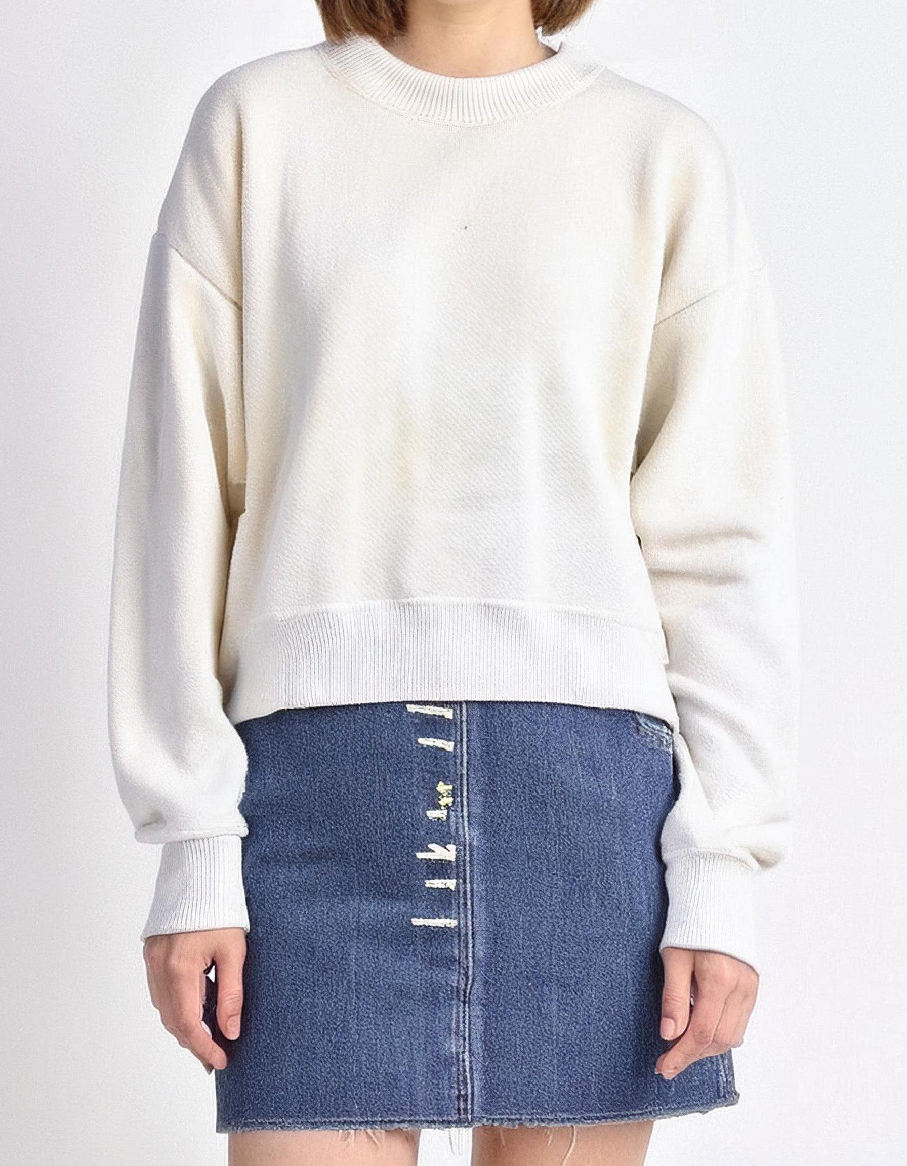 Ivory Cable Knit Crewneck Sweater 2