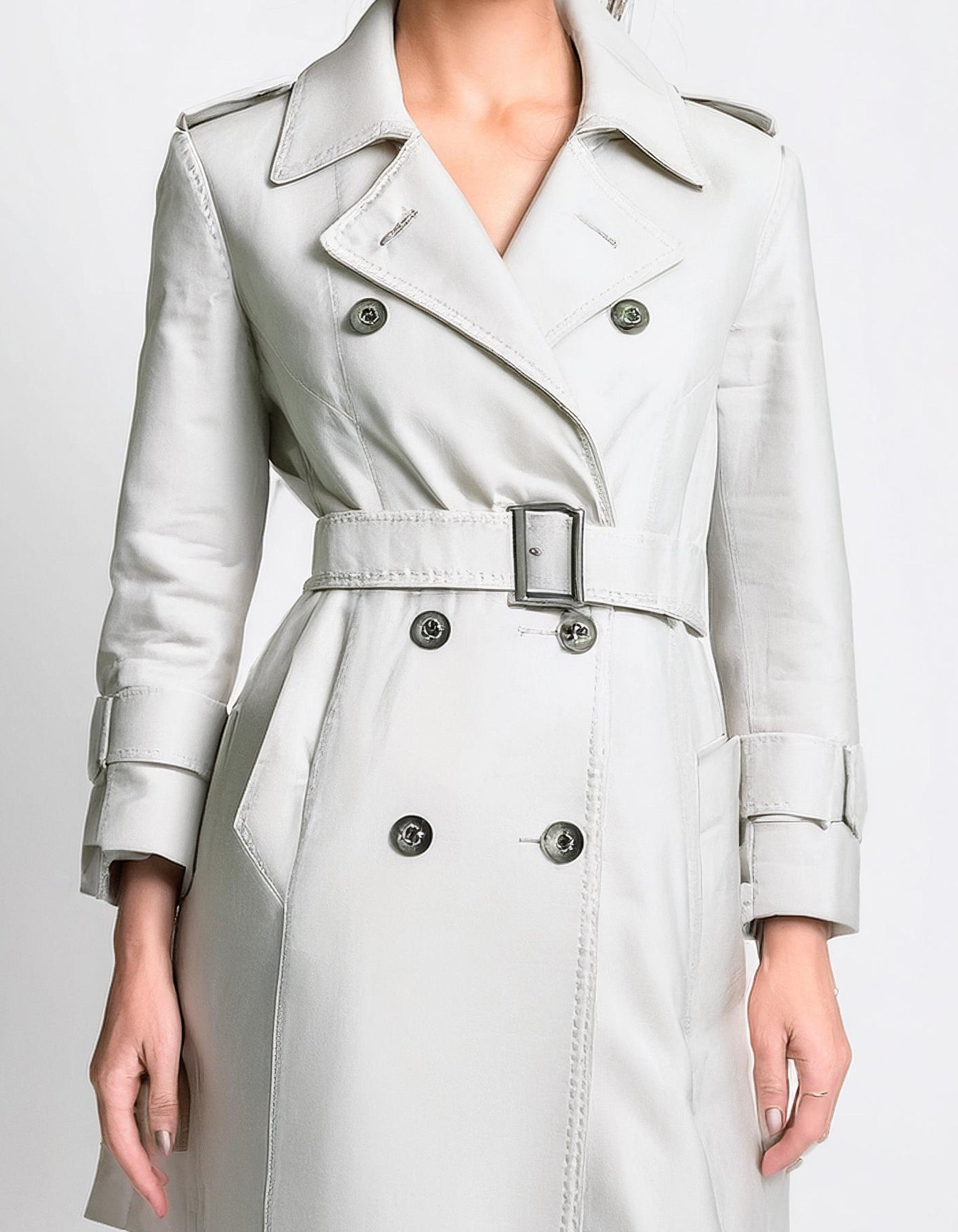 Ivory Textured Trench Coats 2