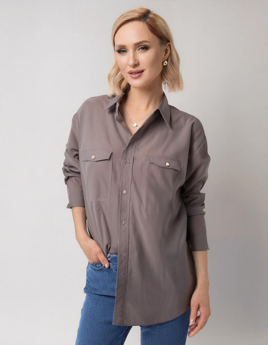 Khaki Three-Quarter Sleeve Dress Shirt