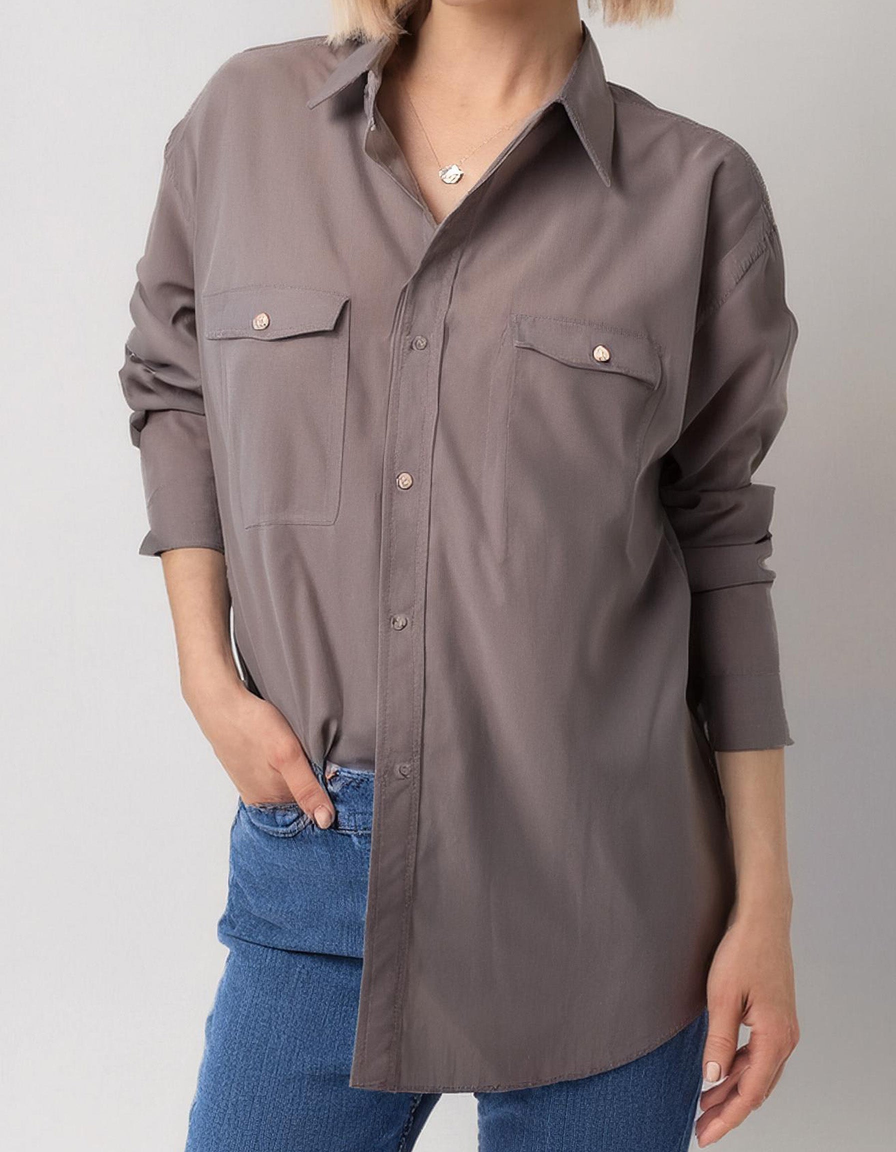 Khaki Three-Quarter Sleeve Dress Shirt 2