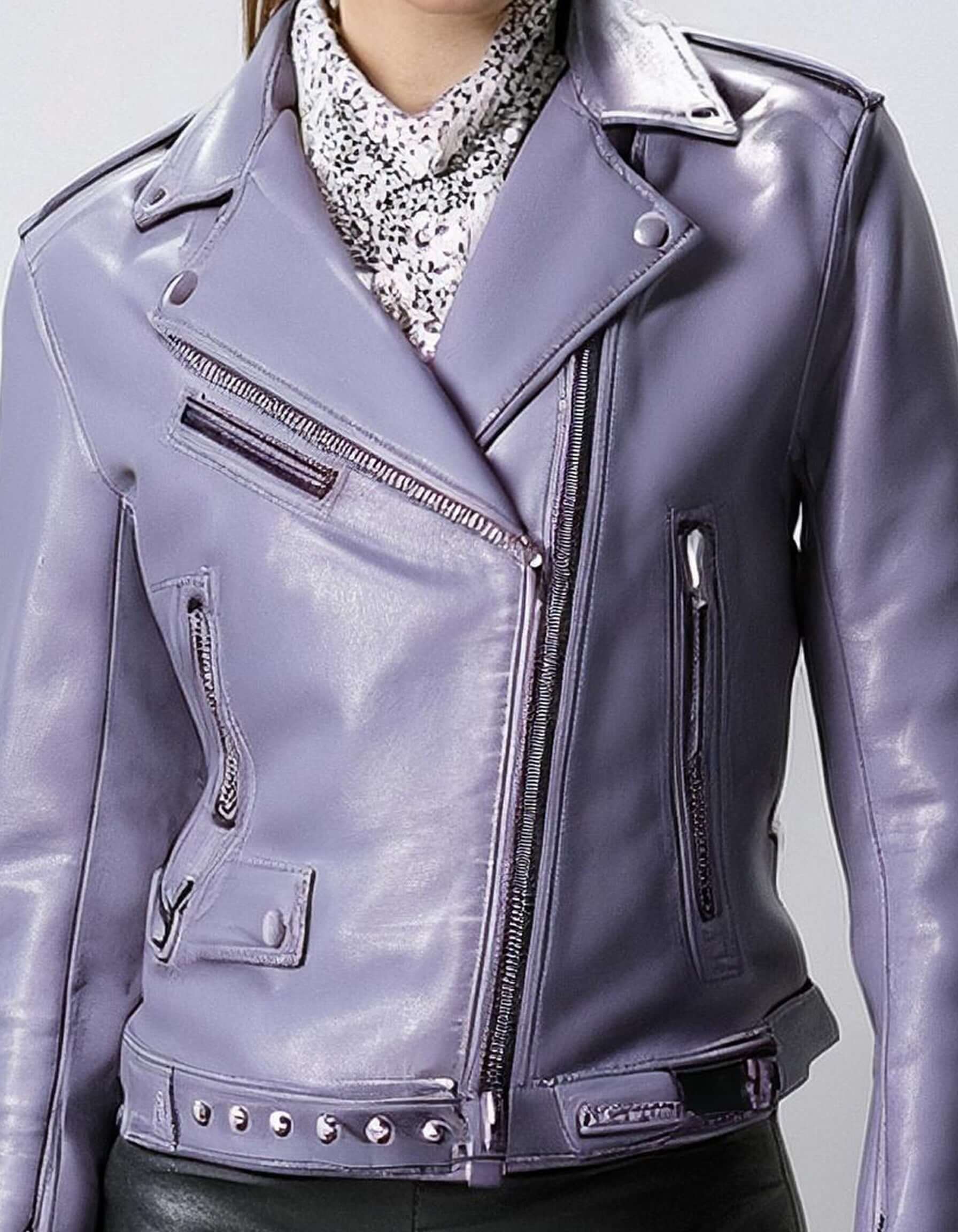 Lavender Fitted Leather Jacket 3