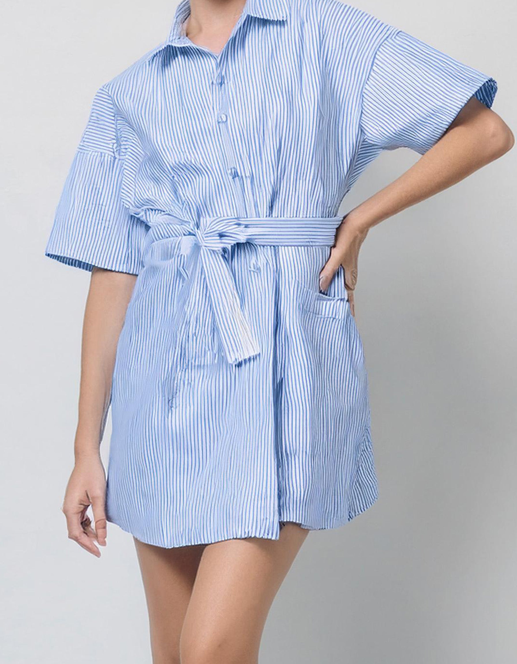 Light Blue Belted Mini Shirt Dress 2