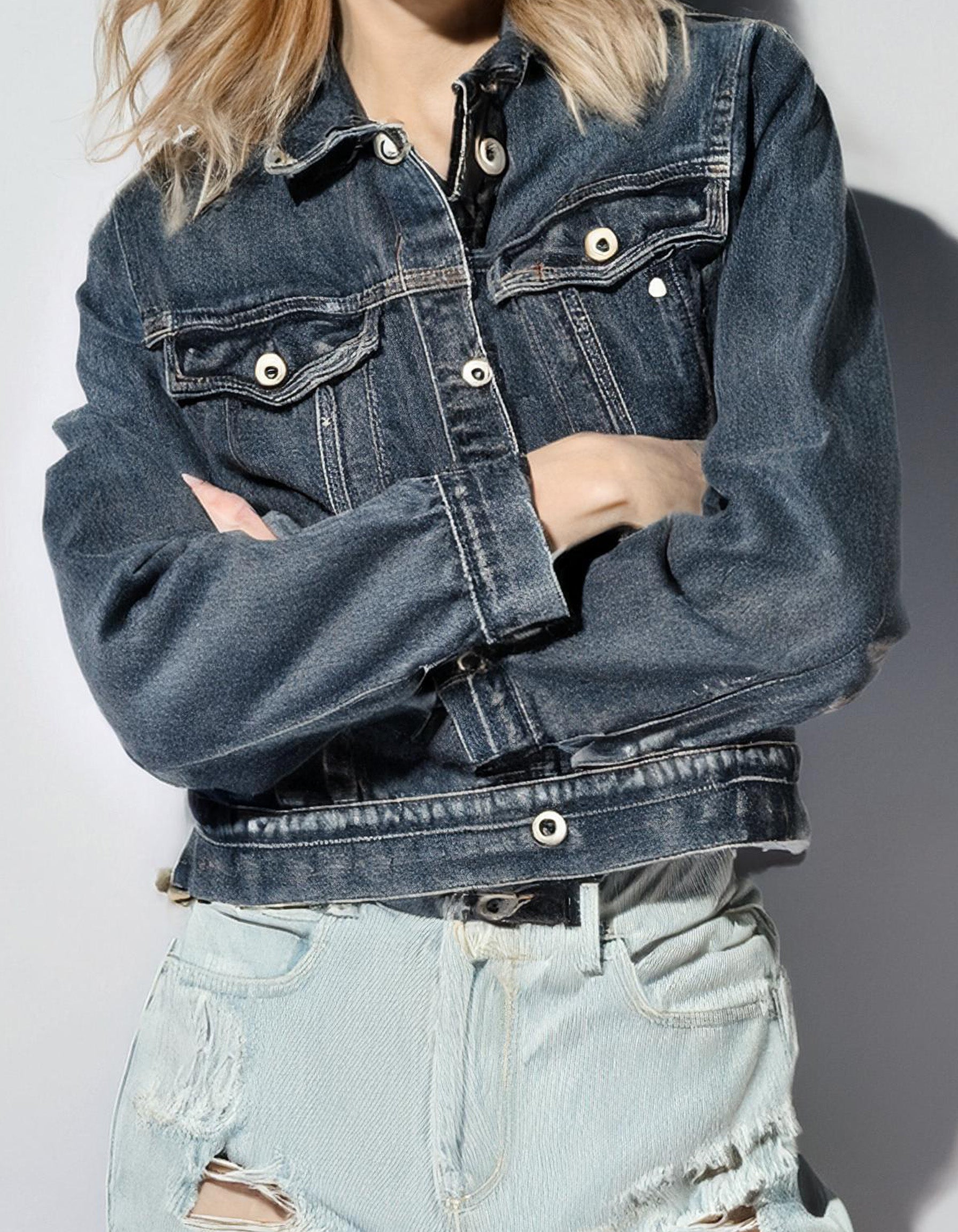 Light Blue Distressed Denim Jacket 2