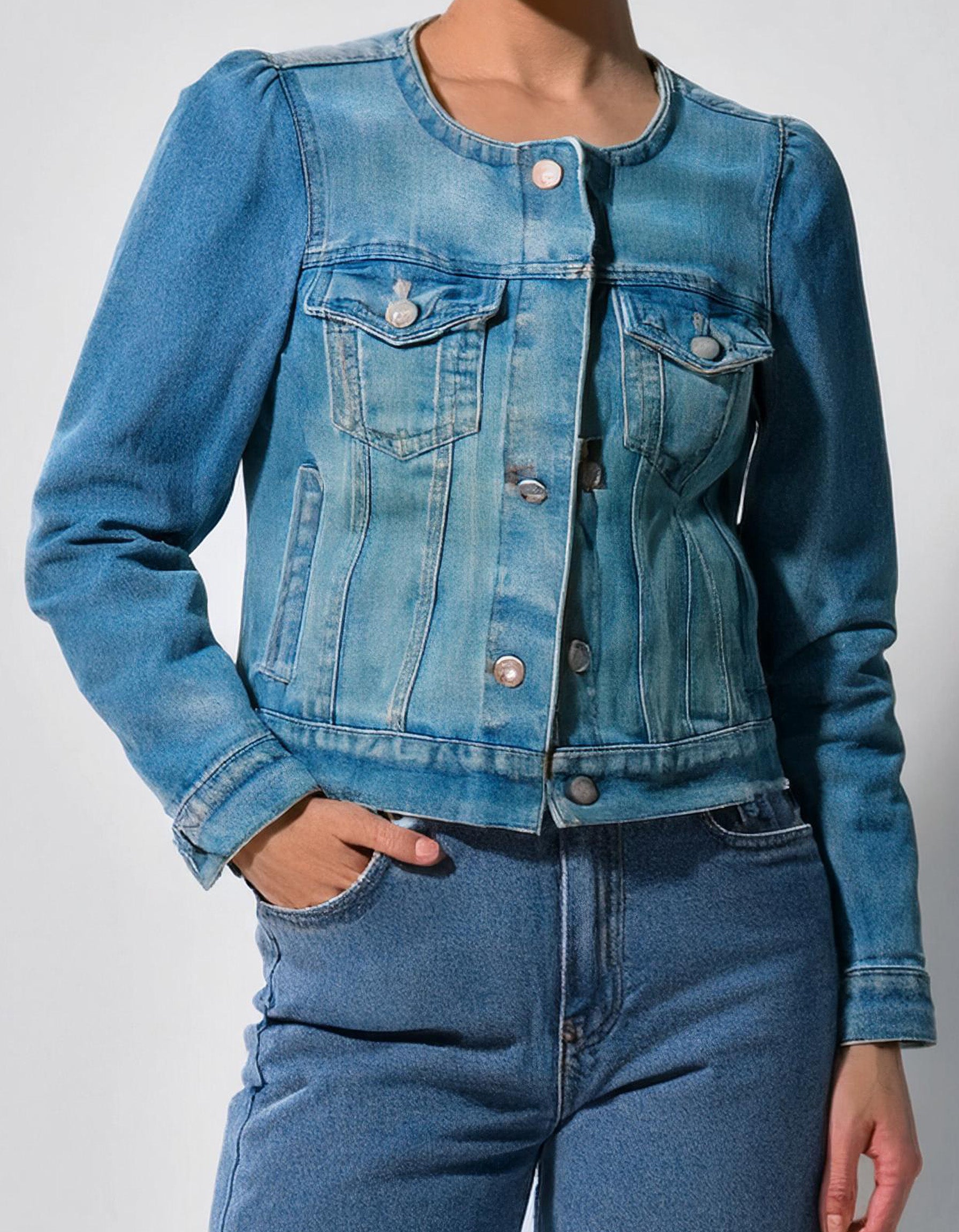 Light Blue Fitted Denim Jacket 2