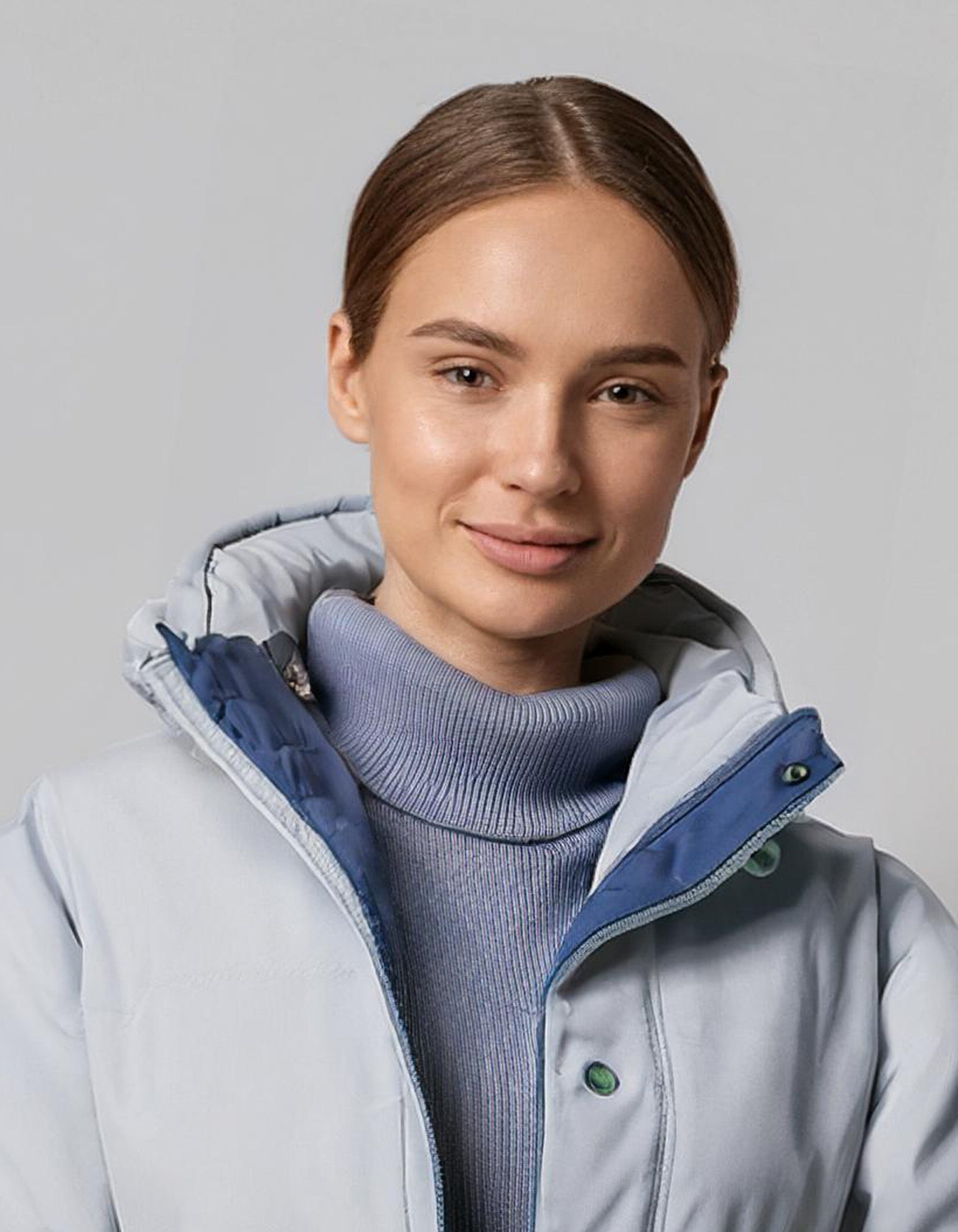 Light Blue Parka with Thick Hood and Insulation 4