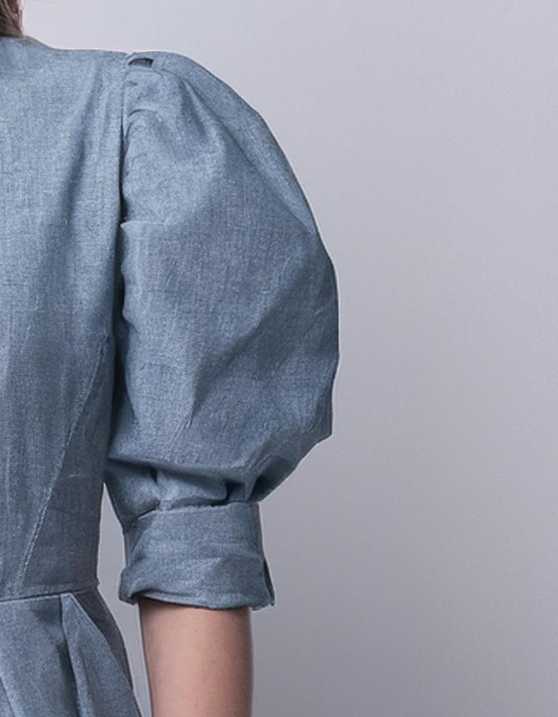 Light Blue Puff Sleeve Shirt Dress 3