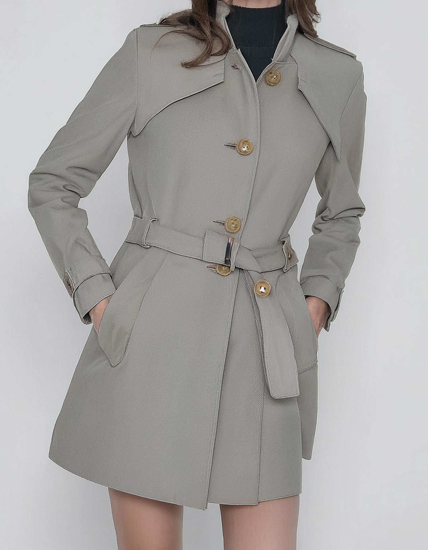 Light Gray Belted Trench Coats 2