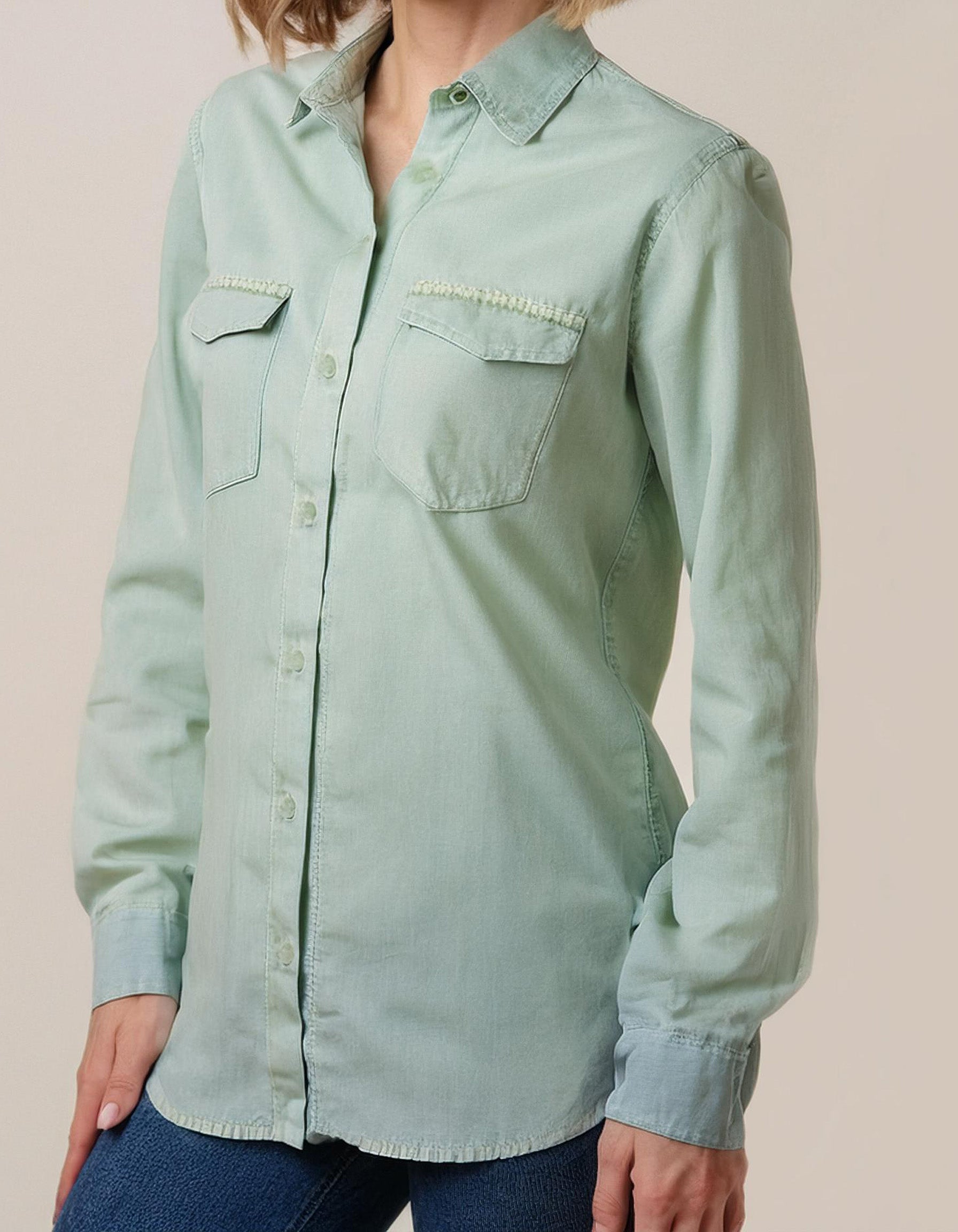 Light Mint Green Denim Shirt 2