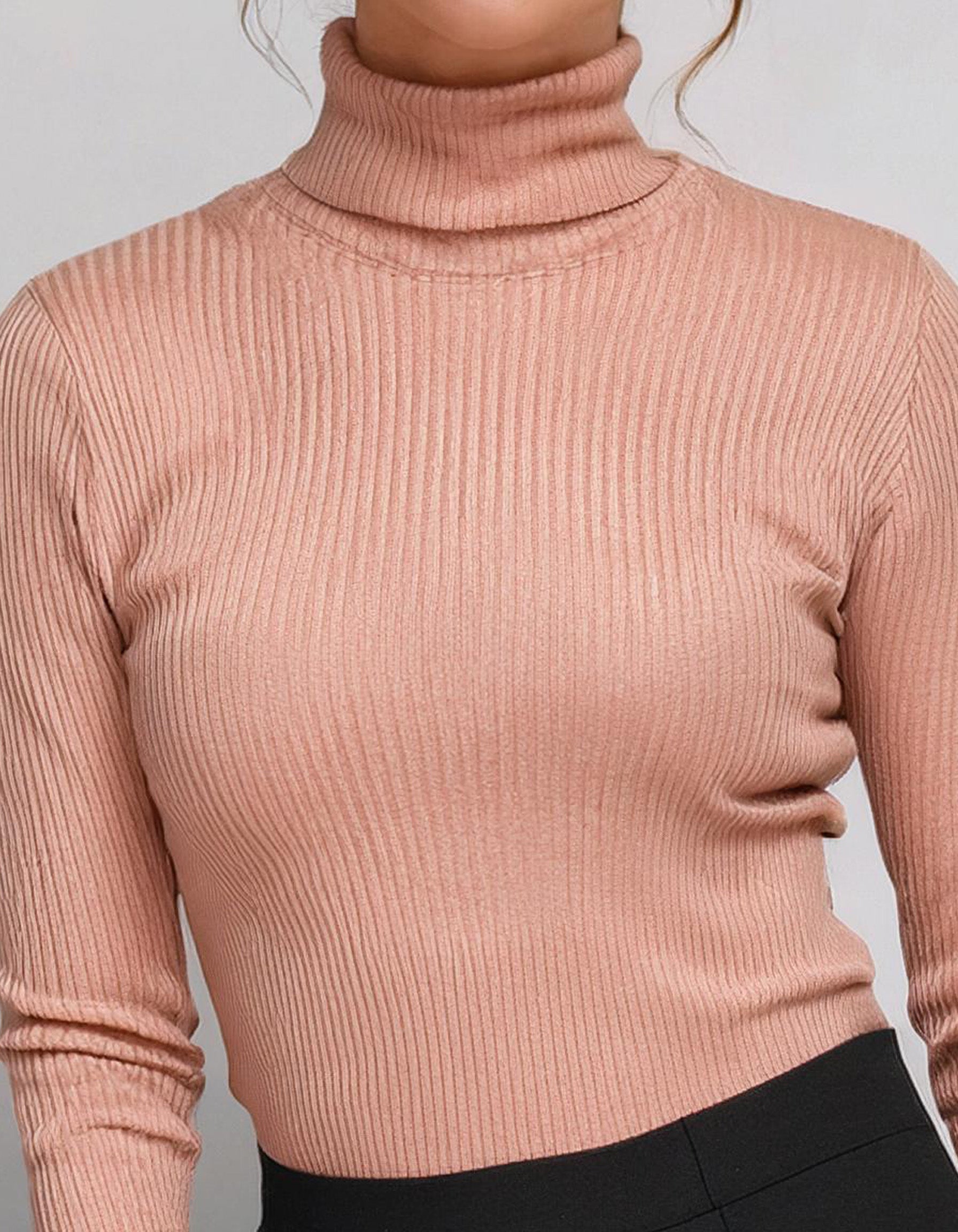 Light Pink Ribbed Turtleneck Sweater 3
