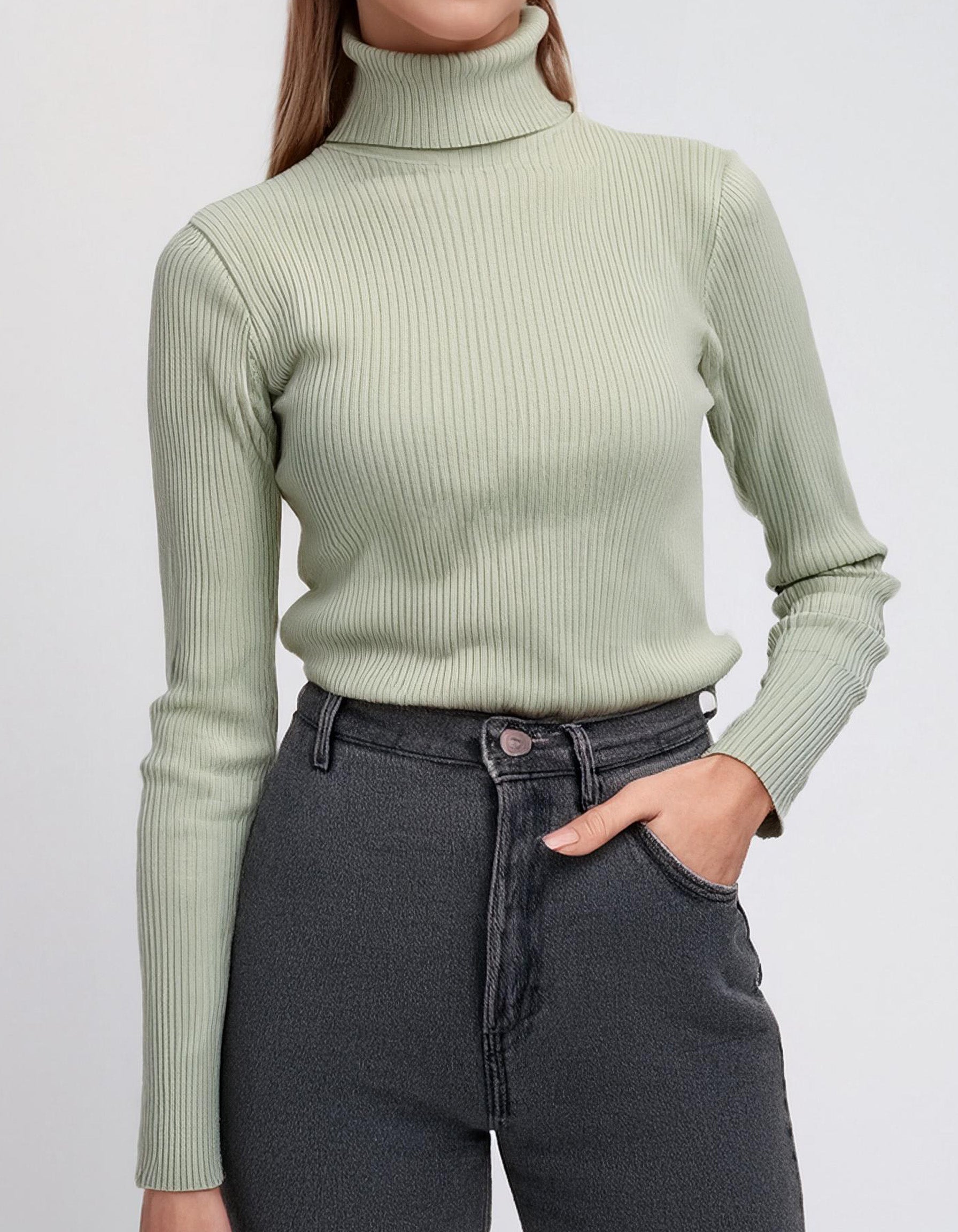 Light Sage Slim Fit Turtleneck Pullover 2