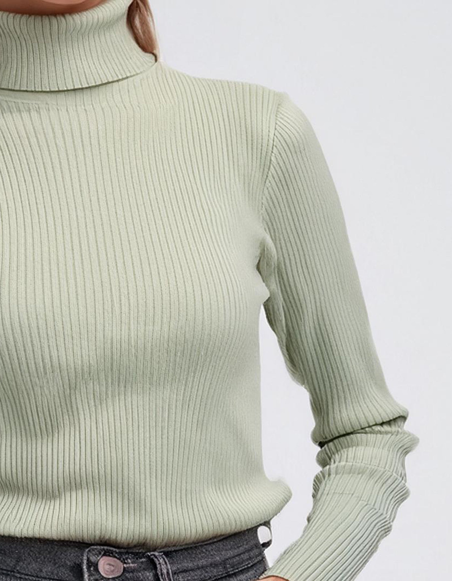 Light Sage Slim Fit Turtleneck Pullover 3