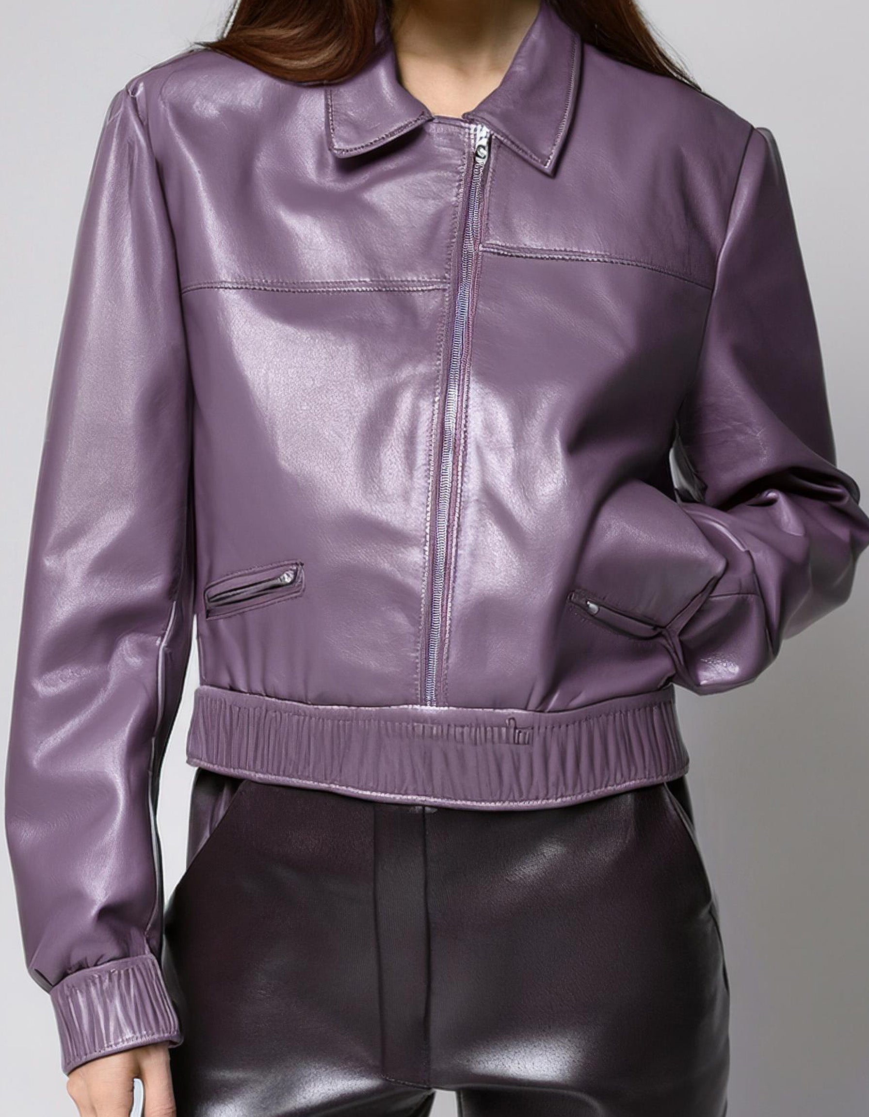 Lilac Biker Leather Jacket 2