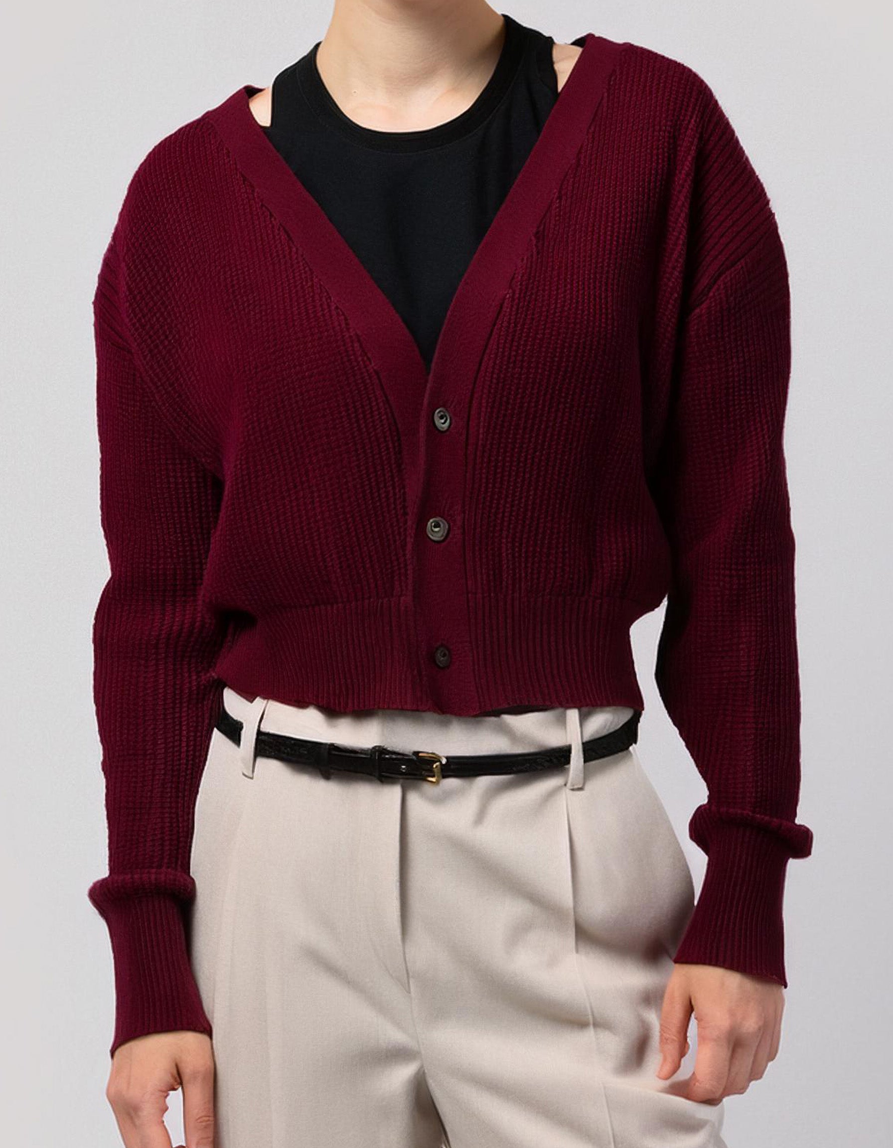 Maroon Crew Neck Cardigan 2