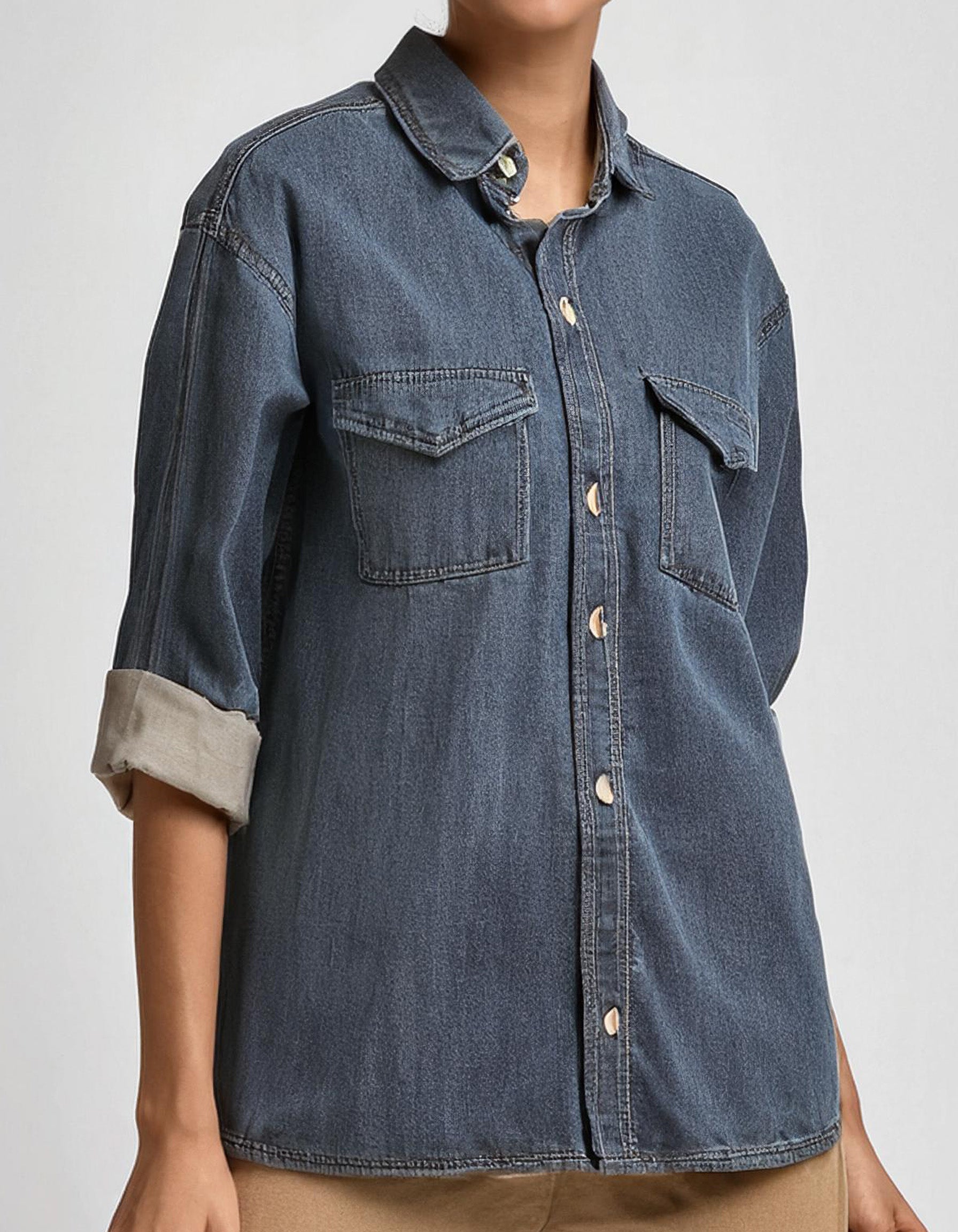 Medium-wash Denim Shirt 2