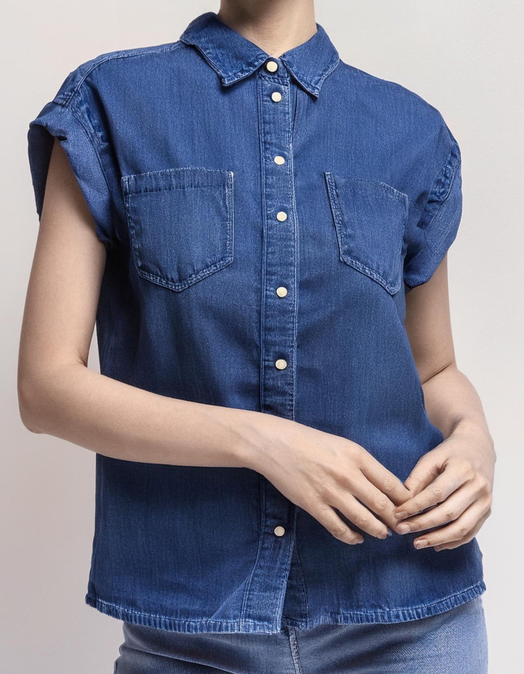 Medium Blue Sleeveless Denim Shirt 2