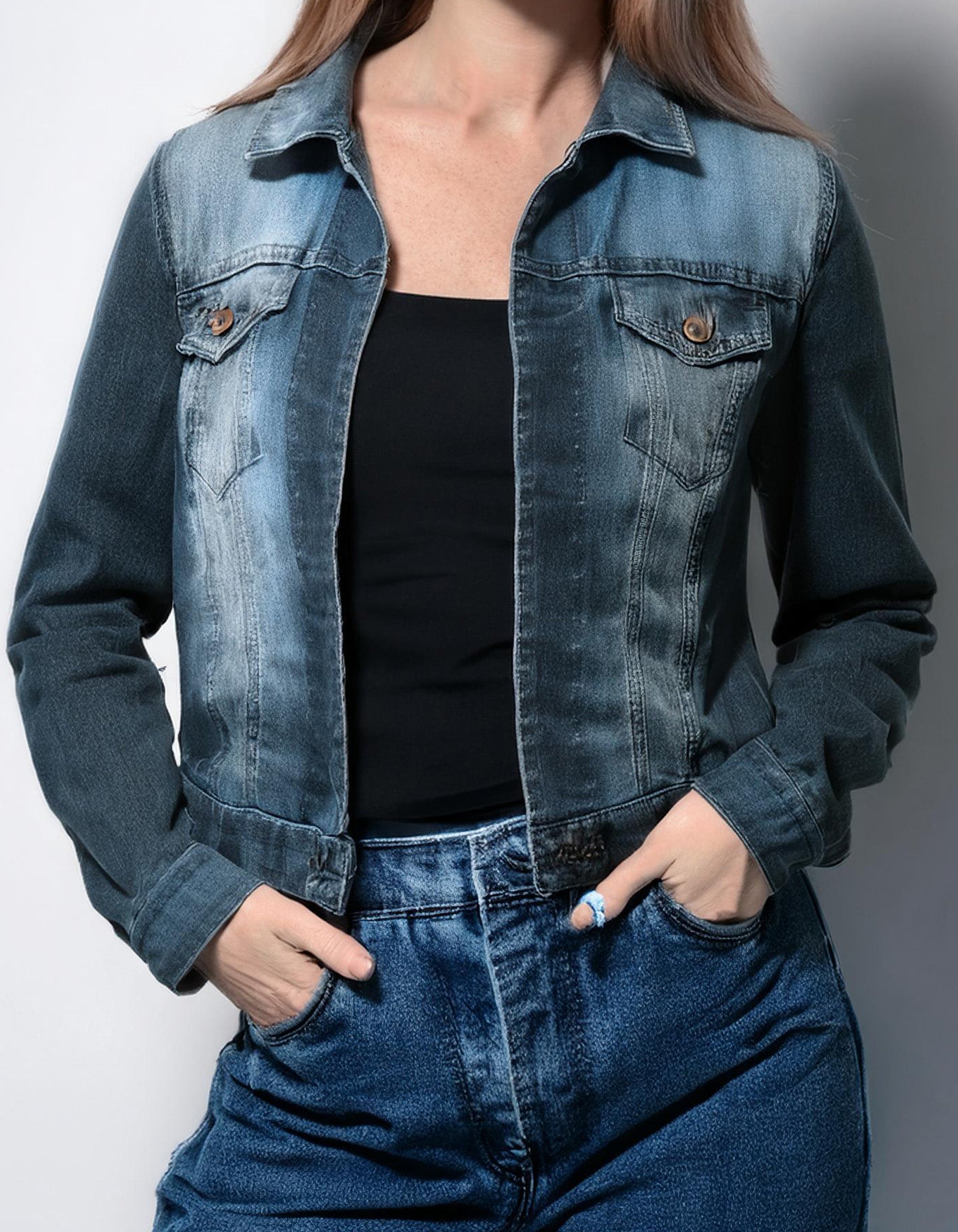 Medium Wash Fitted Denim Jacket 2