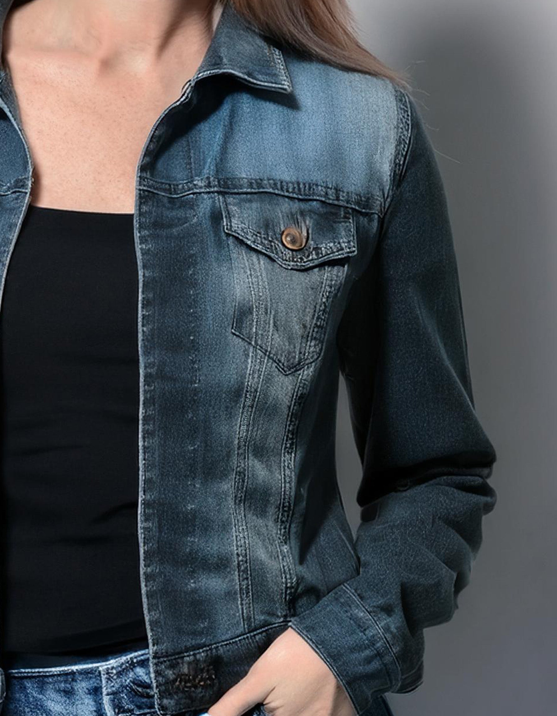 Medium Wash Fitted Denim Jacket 3