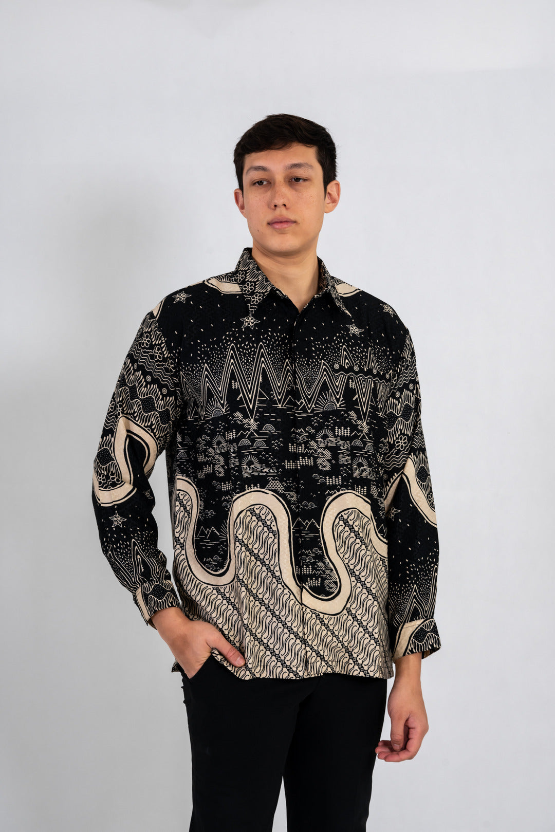 Men's Batik Shirt - Nightscape | Long Sleeves 1