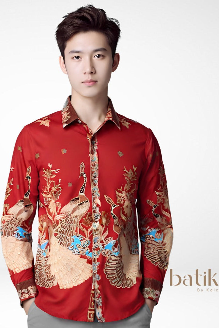 Men's Batik Shirt - Phoenix Prosperity | Long Sleeves
