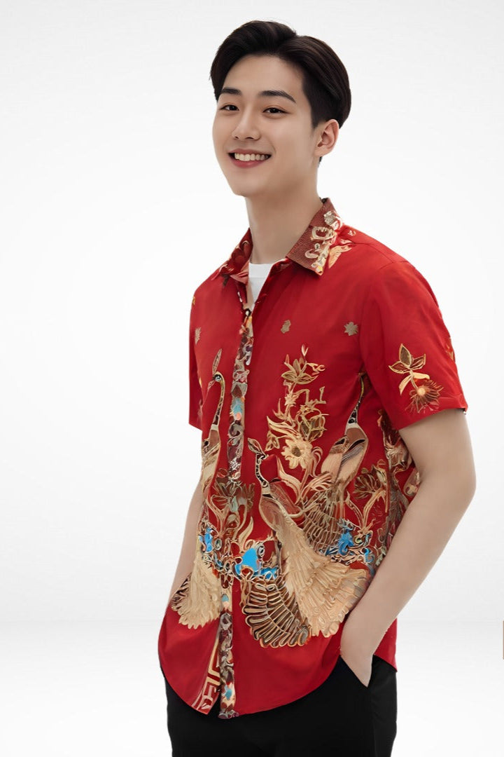 Men's Batik Shirt - Phoenix Prosperity | Short Sleeves