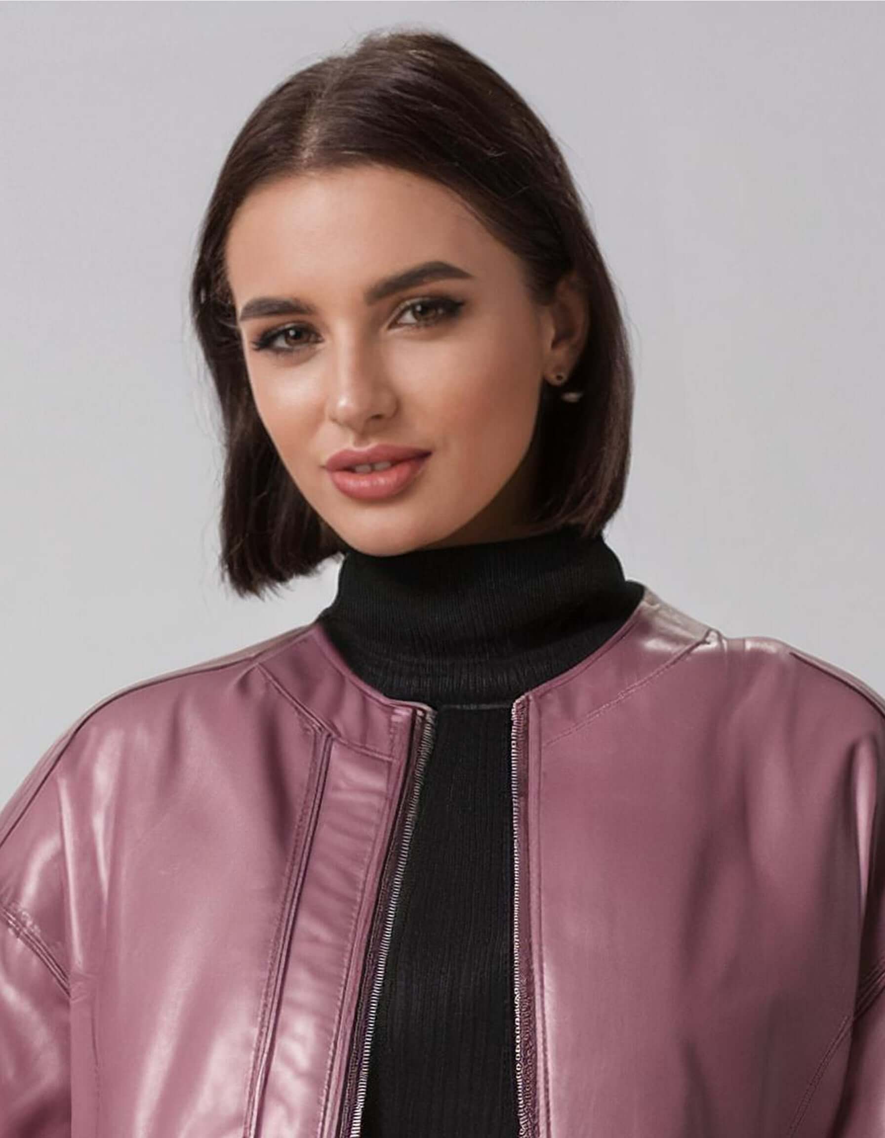 Metallic Plum Bomber Leather Jacket 4