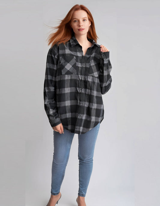 Midnight Black Check Flannel Shirt