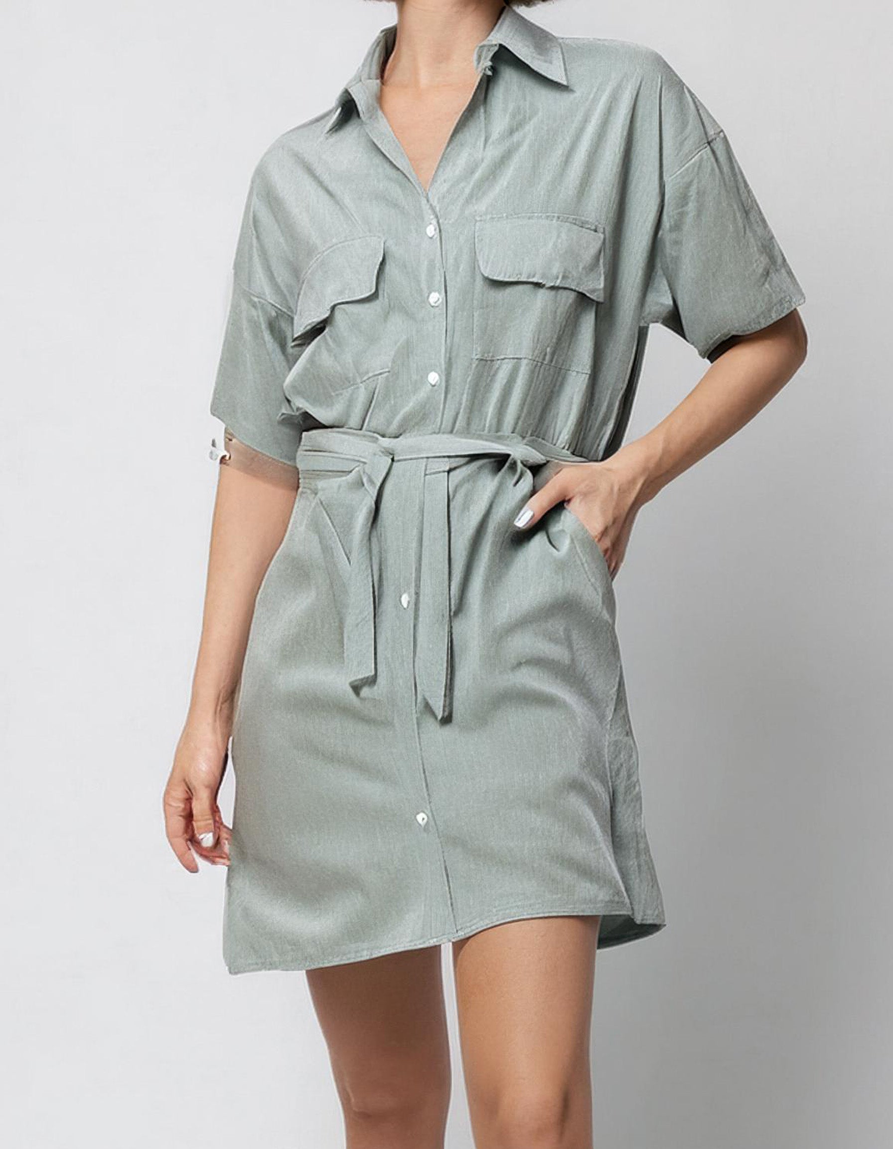 Mint Green Mini Shirt Dress 2
