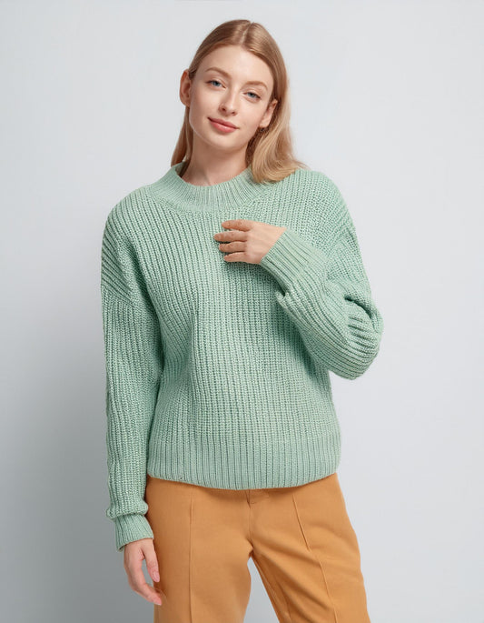 Mint Green Ribbed Knit Pullover