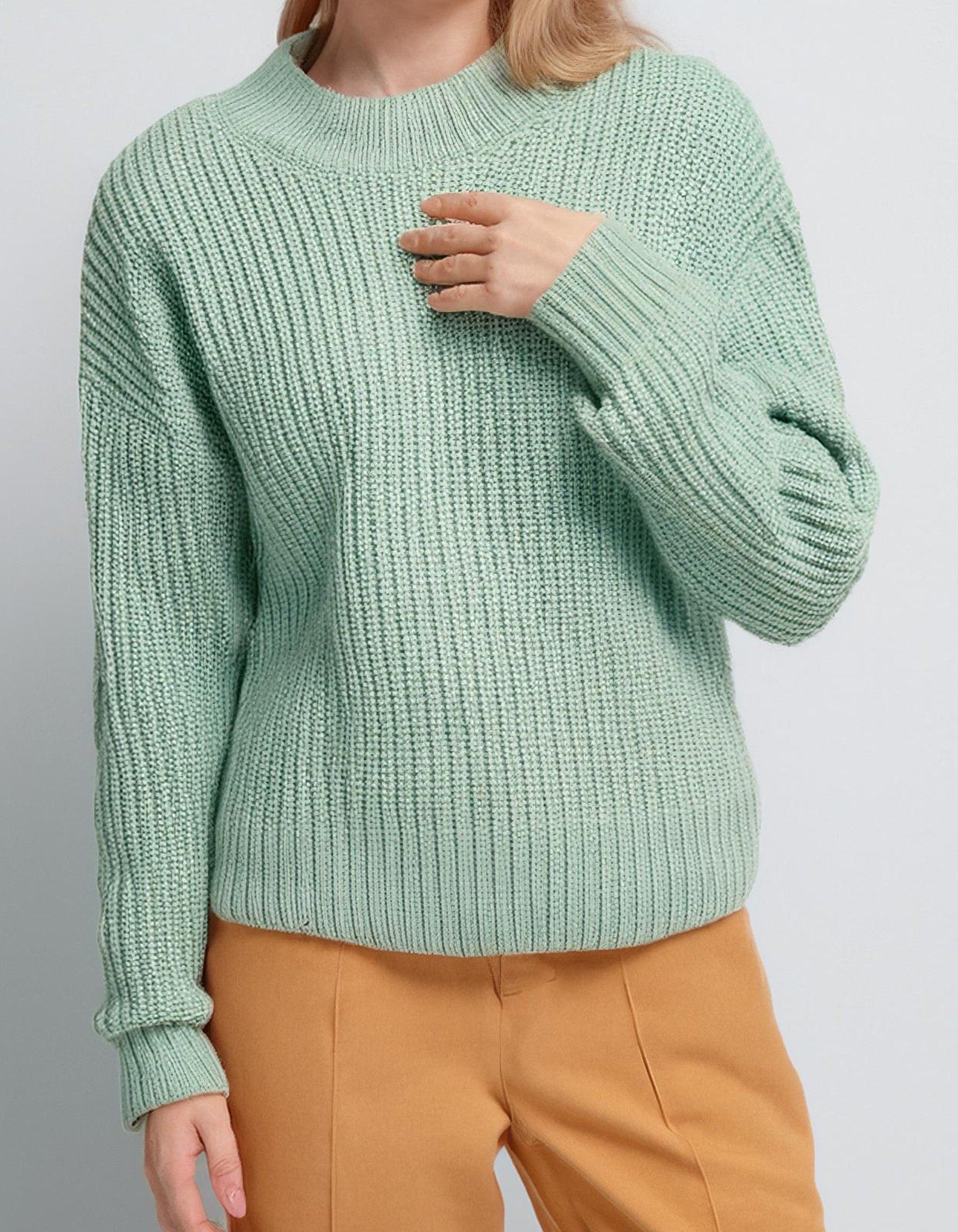 Mint Green Ribbed Knit Pullover 2