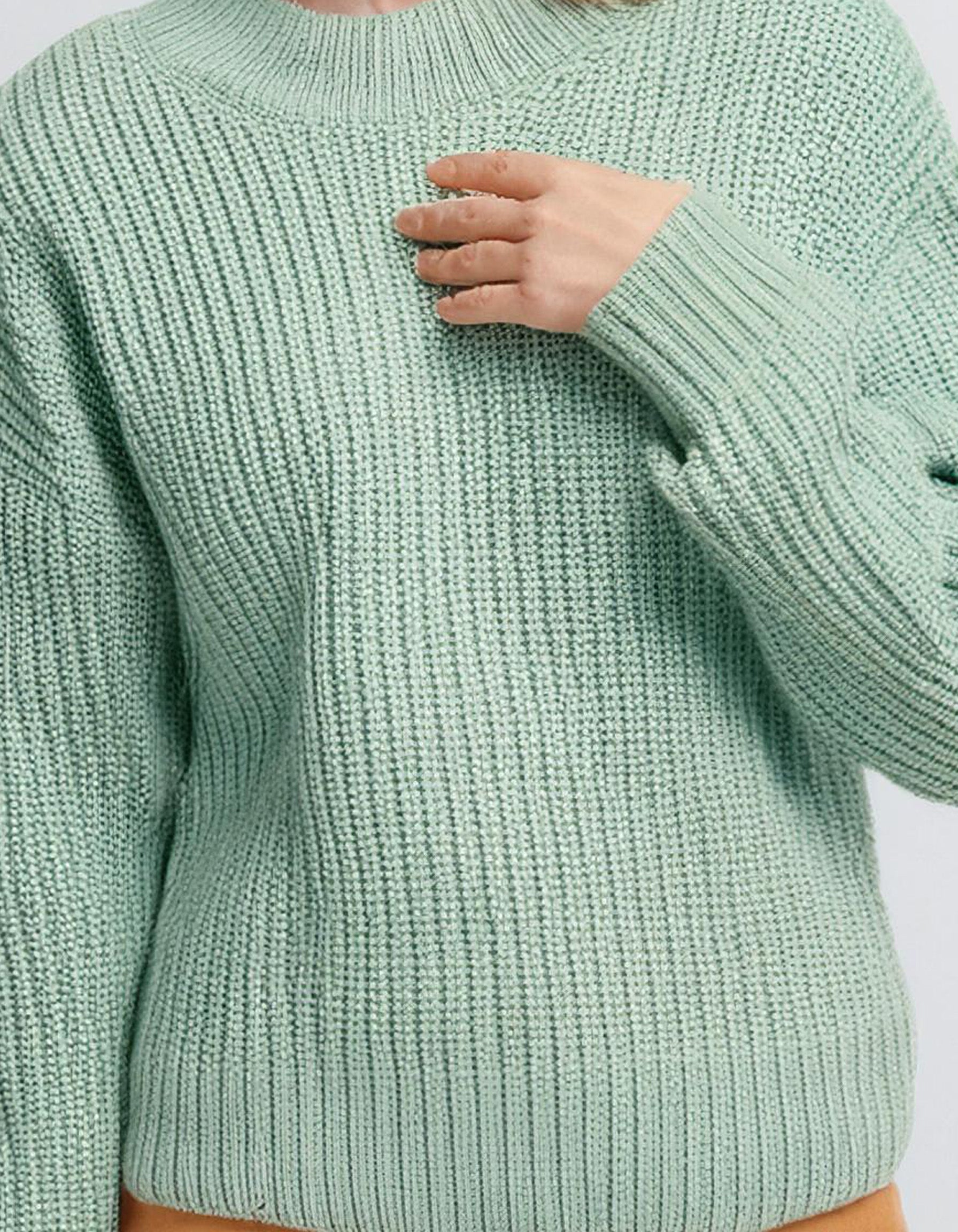 Mint Green Ribbed Knit Pullover 3